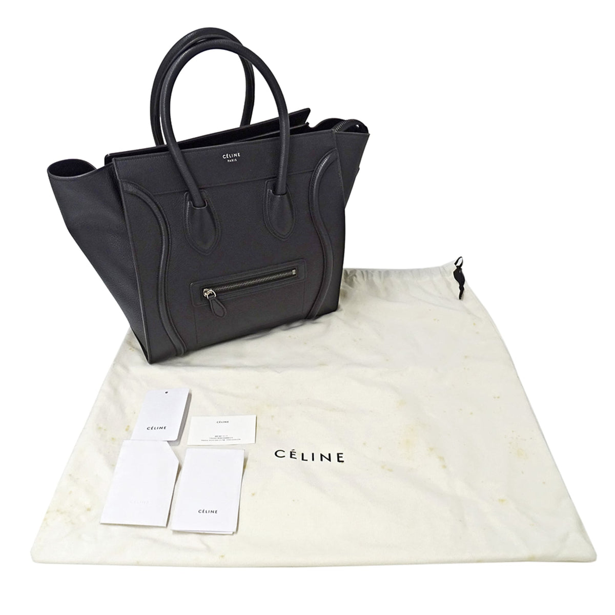 Celine Black Dark Navy Leather Handbag Tote Bag (Pre-Owned)