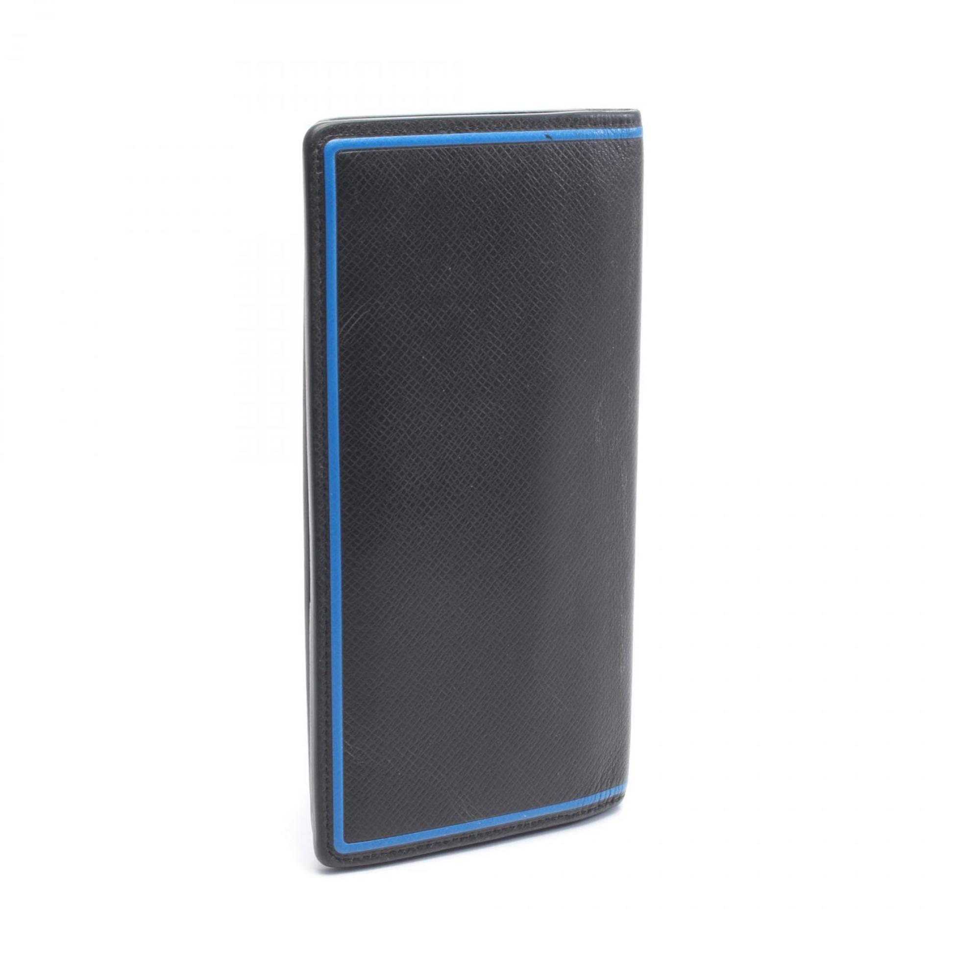 Louis Vuitton Black Blue Taiga Leather Leather Long Wallet (Bi-Fold) (Pre-Owned)