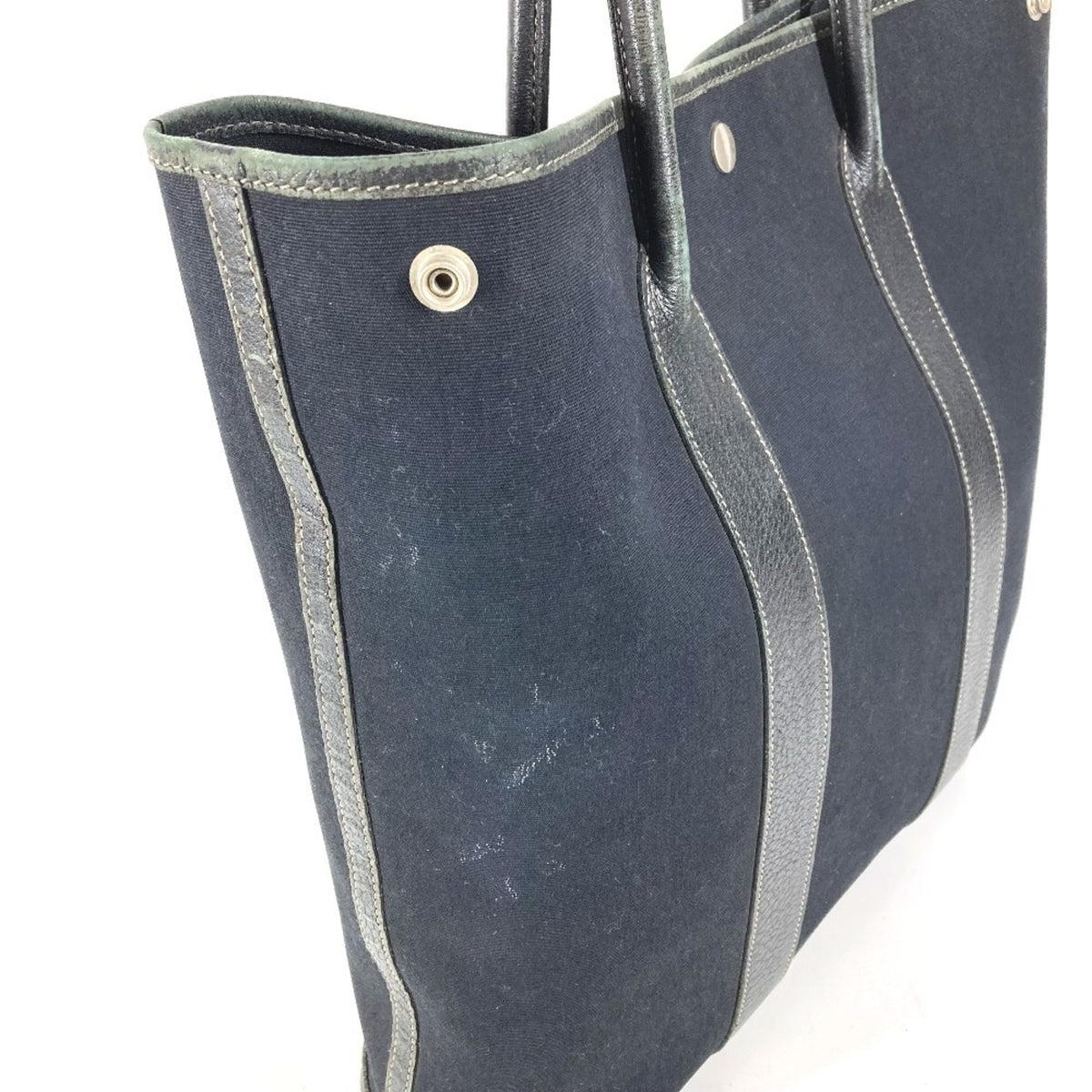 Hermes Black Canvas Leather Shoulder Bag Tote Bag (Pre-Owned)