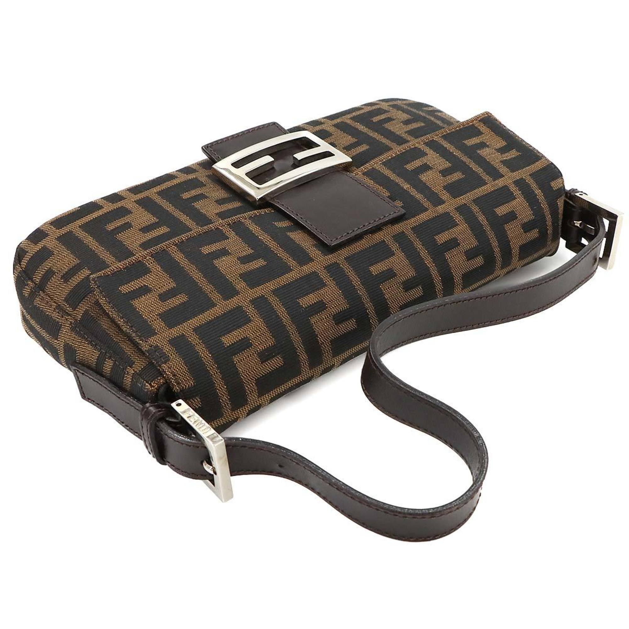 Fendi Brown Canvas Leather Baguette Bag Shoulder Bag (Pre-Owned)
