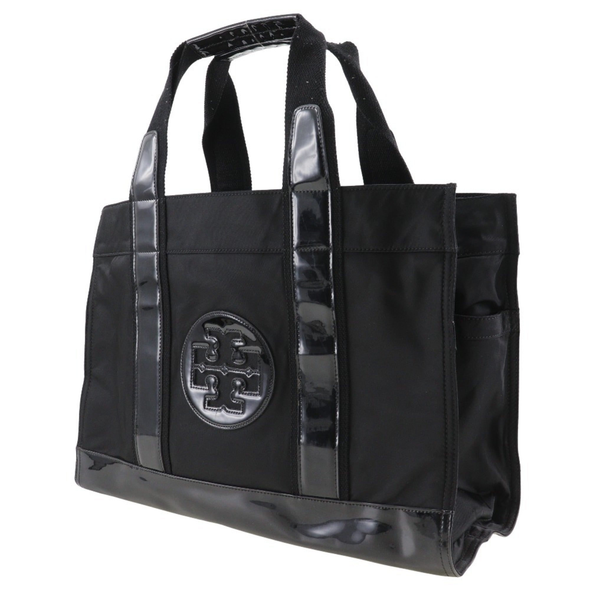 Tory Burch Black Nylon Patent Leather Handbag Tote Bag (Pre-Owned)