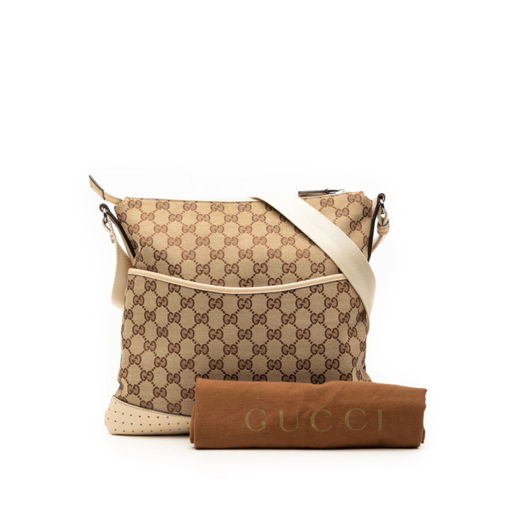 Gucci Gg Canvas Beige Ivory Canvas Leather Shoulder Bag (Pre-Owned)