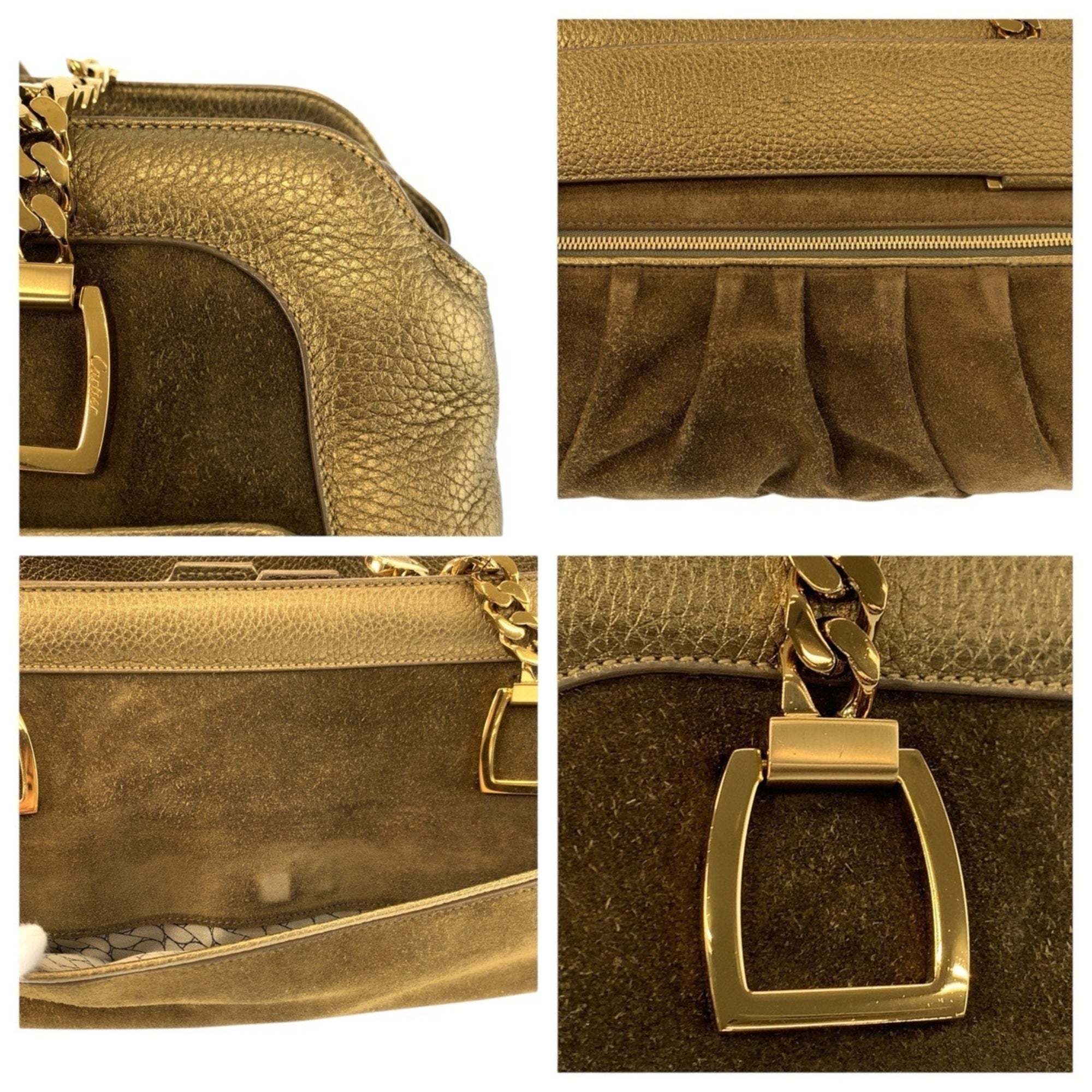 Cartier Brown Gold Suede Leather Shoulder Bag (Pre-Owned)