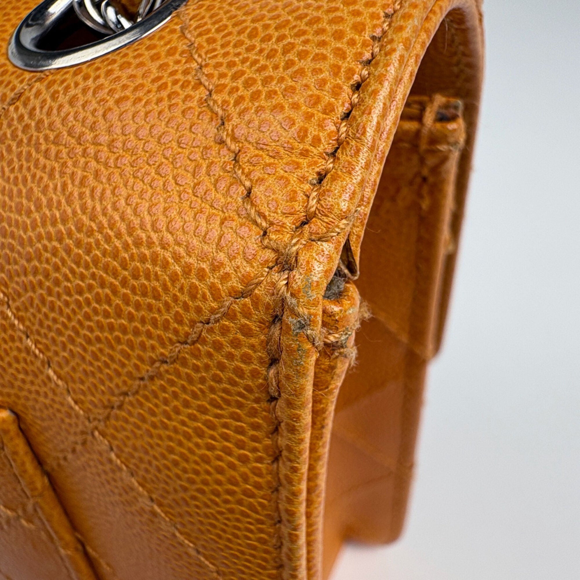 Chanel Orange Grained Calfskin Shoulder Bag (Pre-Owned)