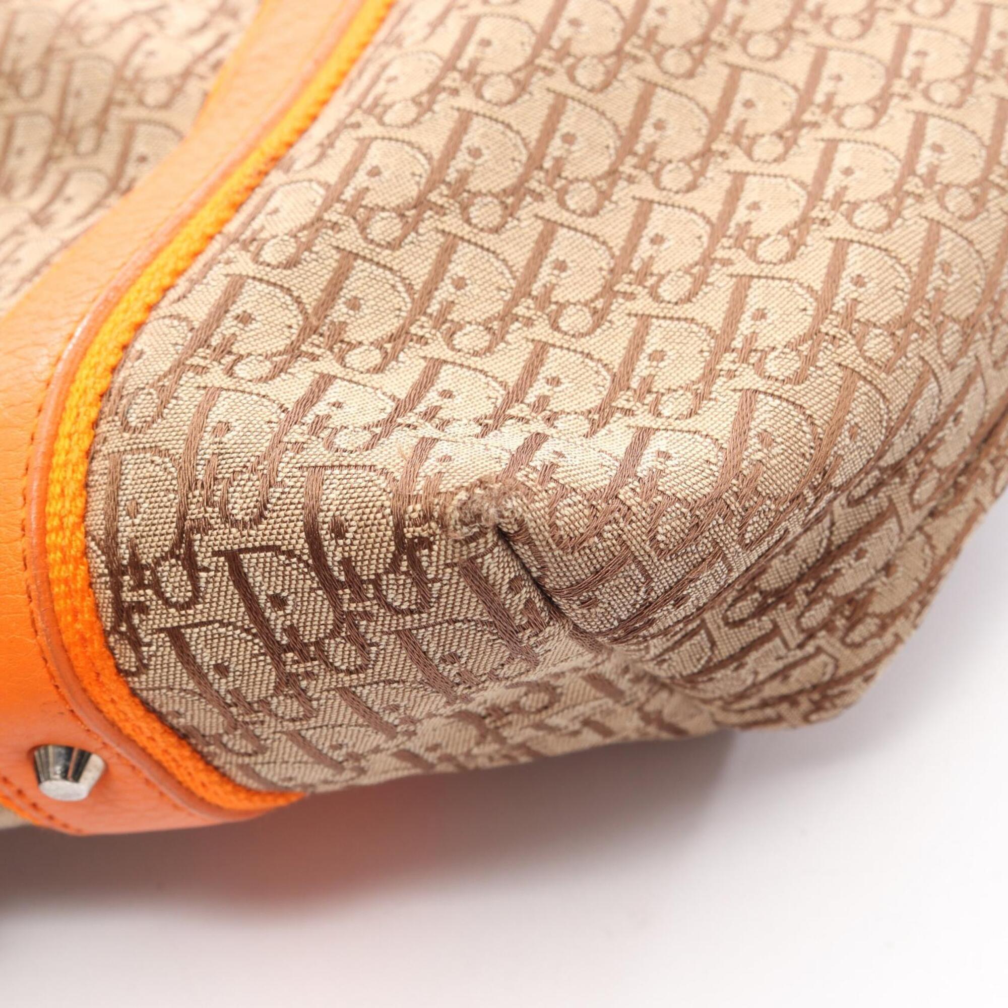 Christian Dior Beige Orange Coated Canvas Leather Handbag Tote Bag (Pre-Owned)