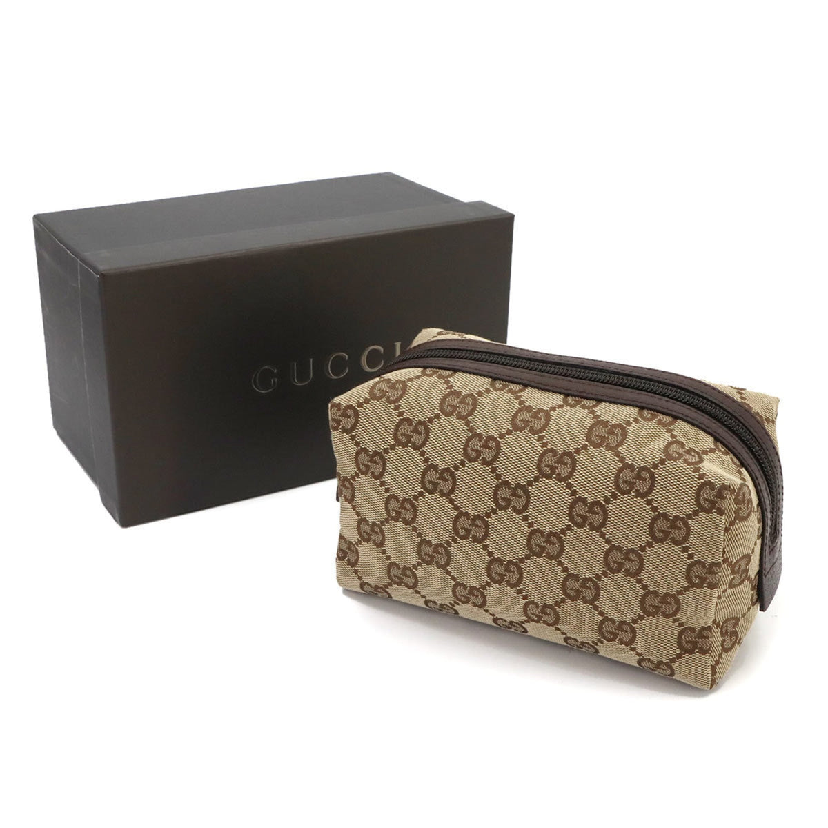 Gucci Beige Brown Gg Canvas Leather Pouch (Pre-Owned)