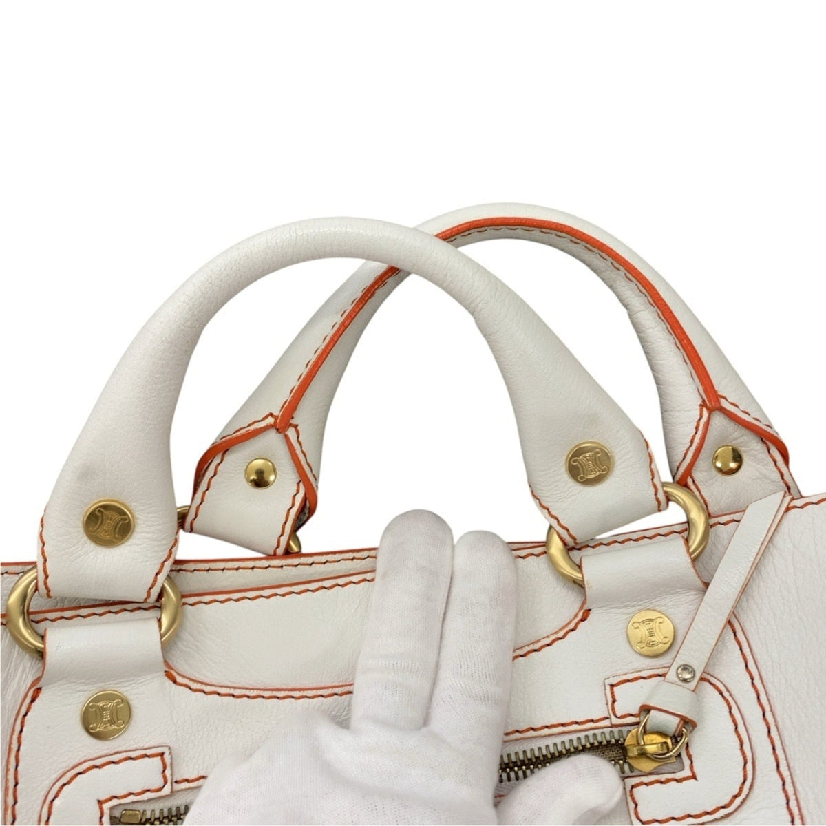 Celine Orange White Leather Handbag Tote Bag (Pre-Owned)