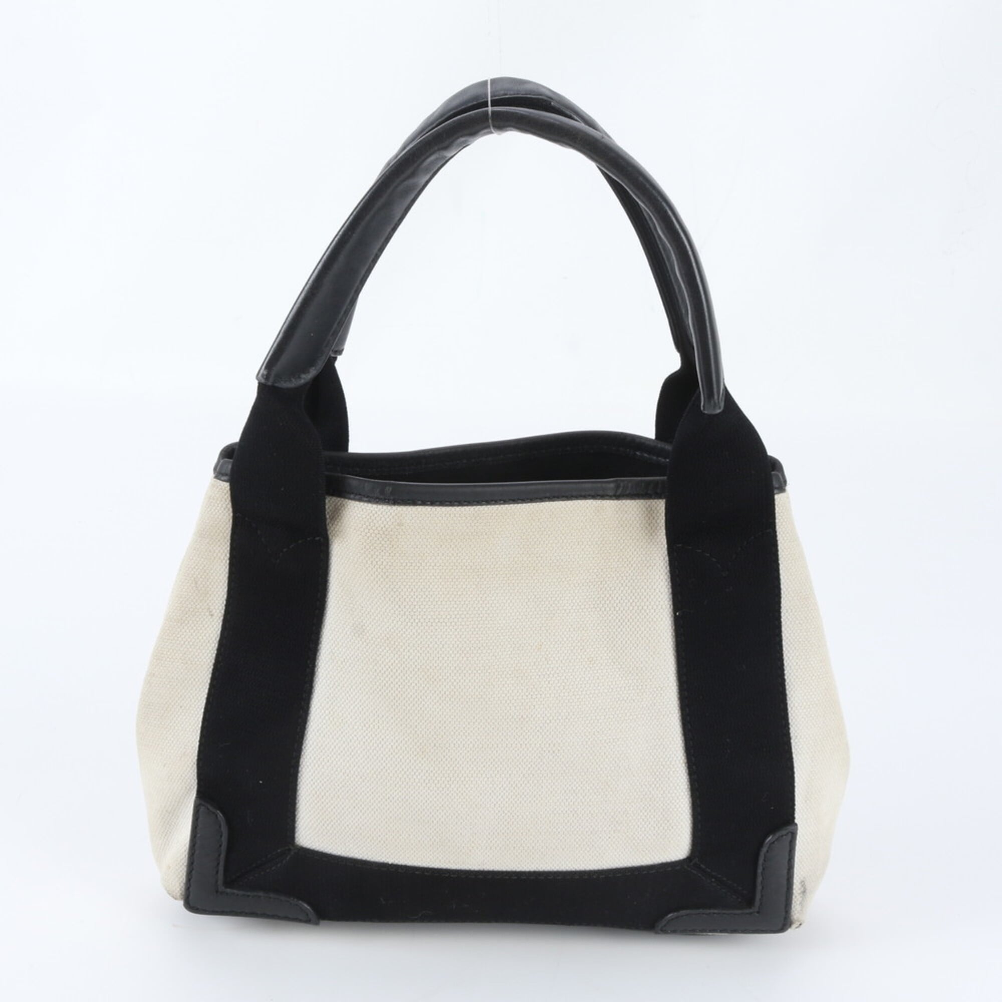 Balenciaga Black Navy White Leather Canvas Handbag Tote Bag (Pre-Owned)
