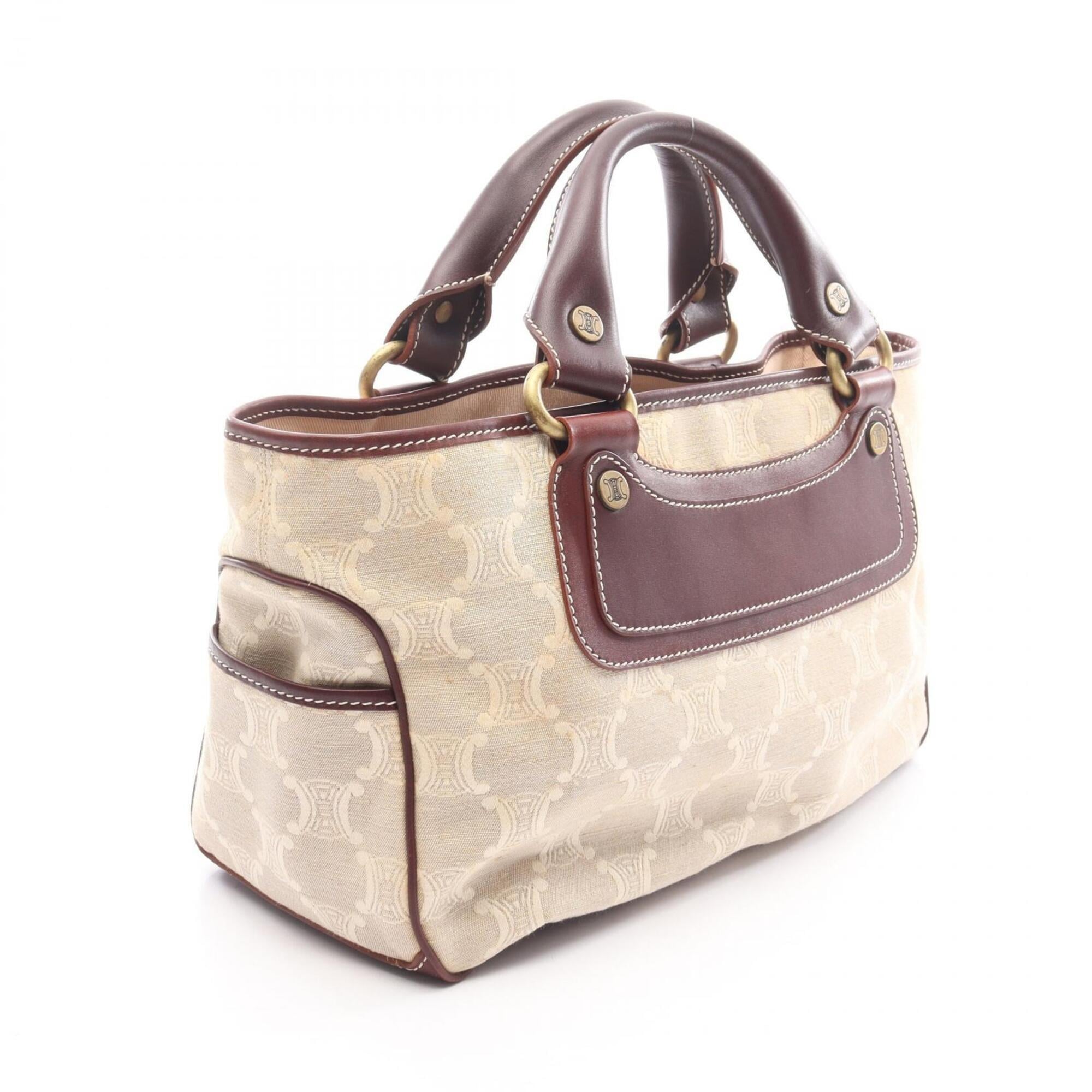 Celine Beige Brown Canvas Leather Handbag (Pre-Owned)