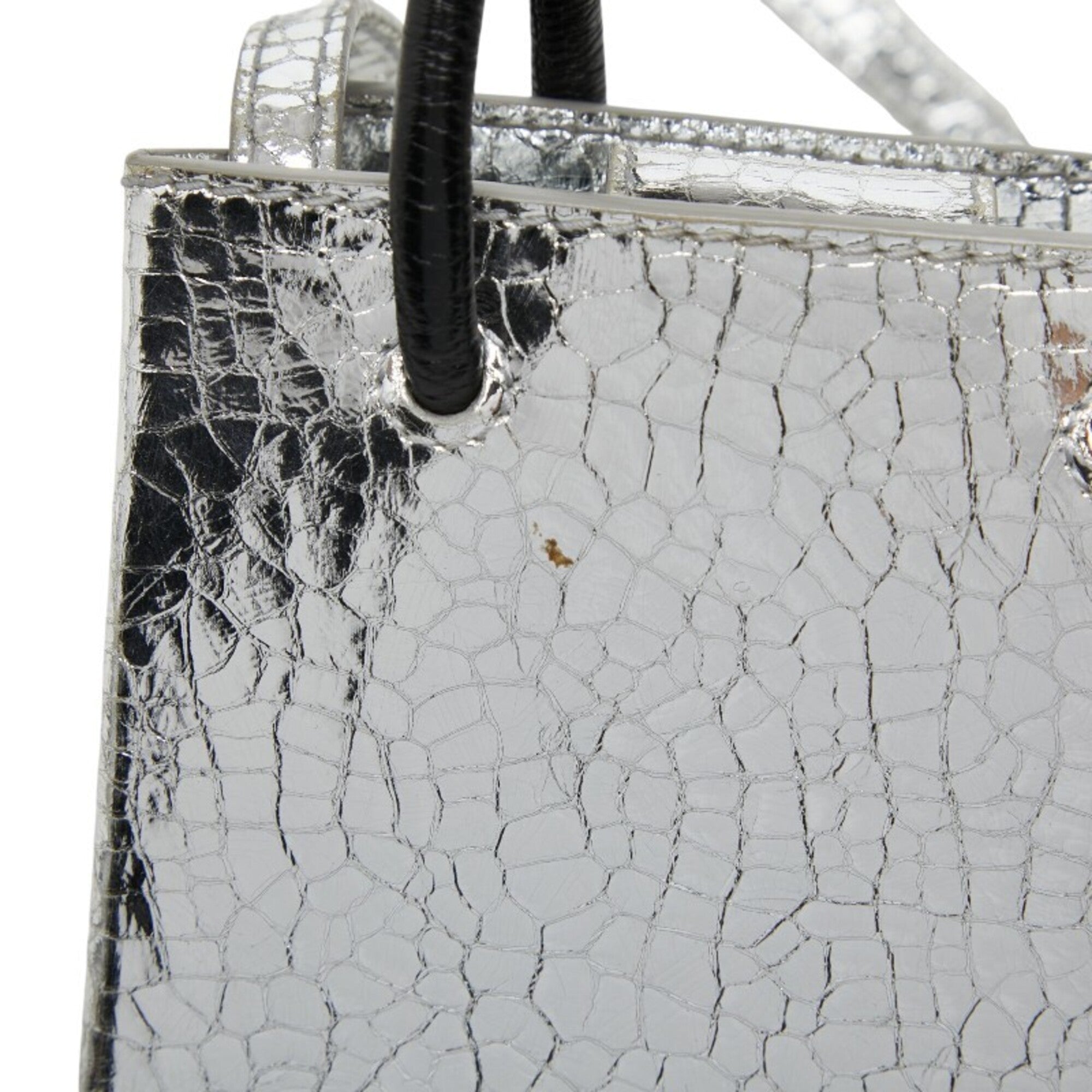 Balenciaga Black Silver Leather Handbag Shoulder Bag (Pre-Owned)
