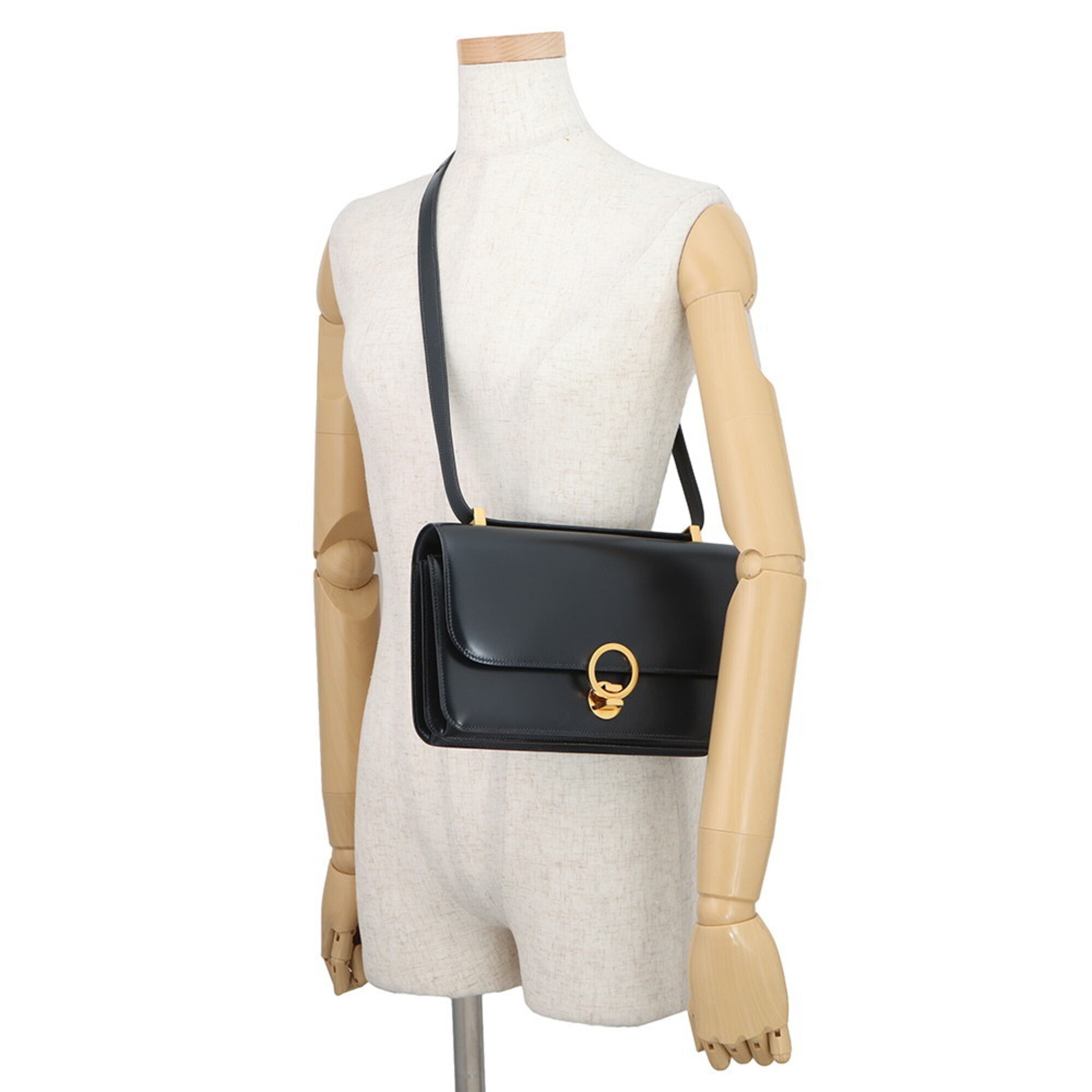 Hermes Navy Box Calf Leather Handbag Shoulder Bag (Pre-Owned)