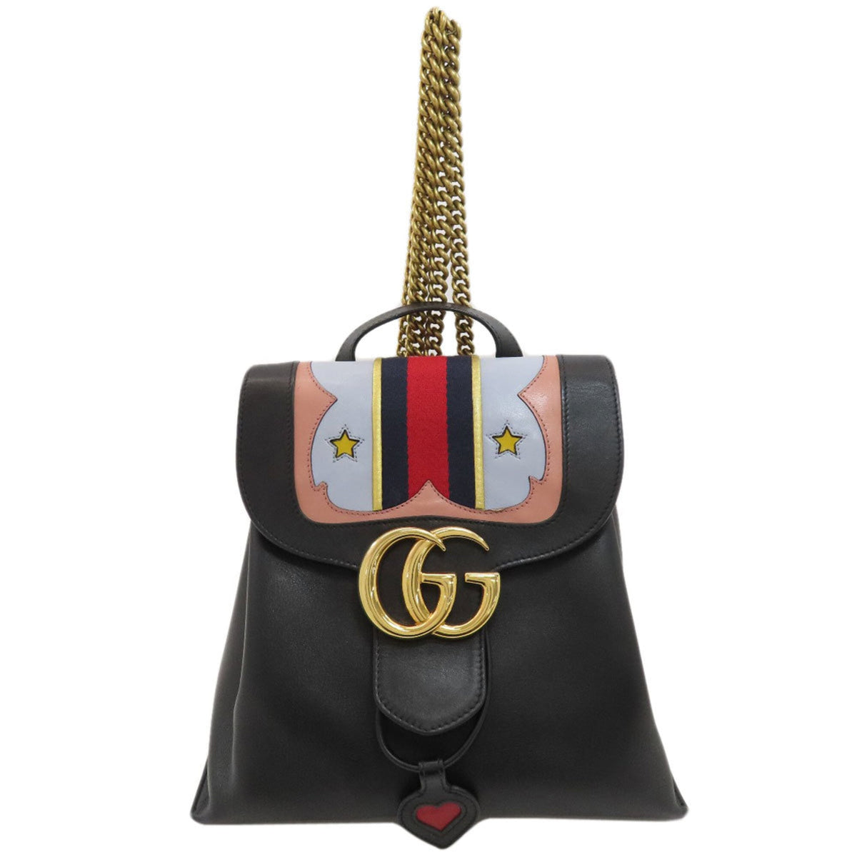 Gucci Black Light Blue Red Color Leather Backpack (Pre-Owned)