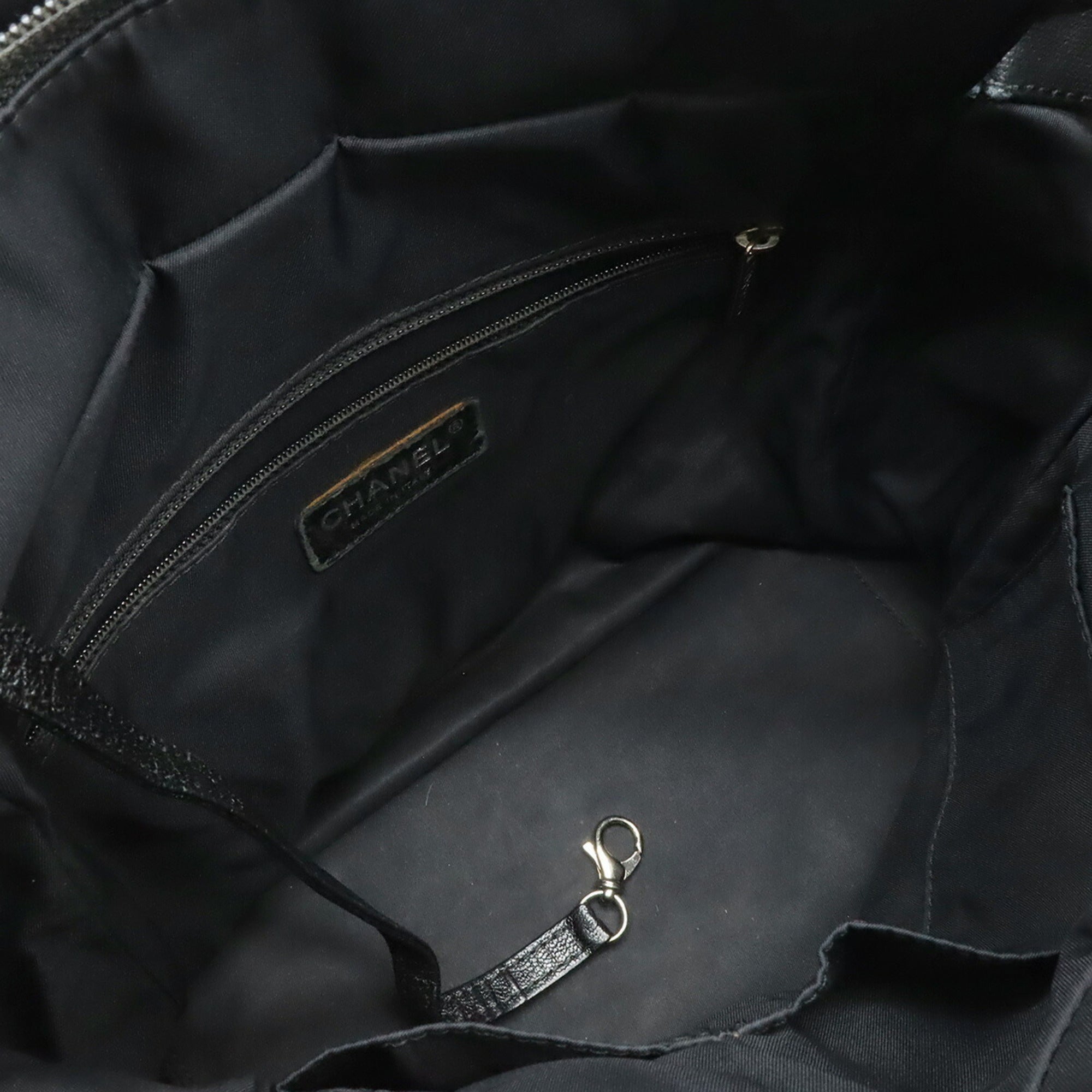 Chanel Black Coated Canvas Leather Shoulder Bag Tote Bag (Pre-Owned)