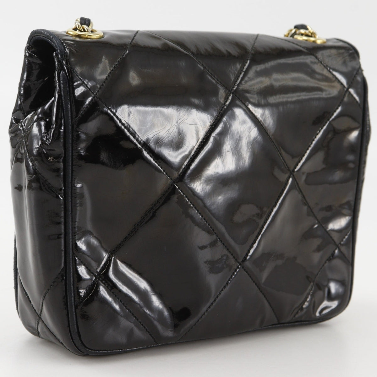 Chanel Black Gold Patent Leather Leather Shoulder Bag (Pre-Owned)
