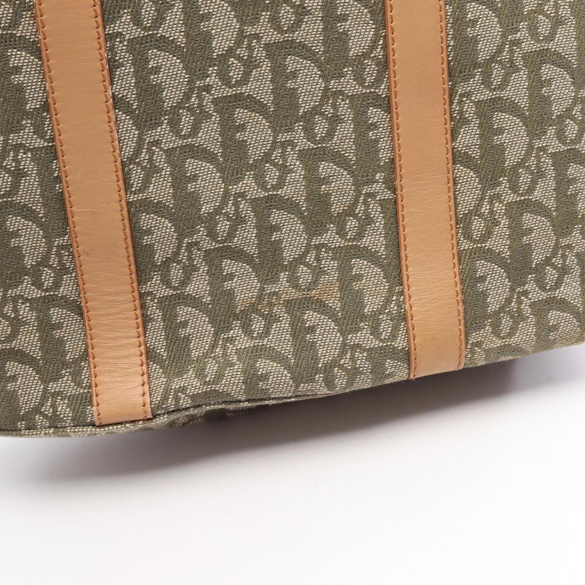 Christian Dior Beige Khaki Canvas Leather Handbag Tote Bag (Pre-Owned)