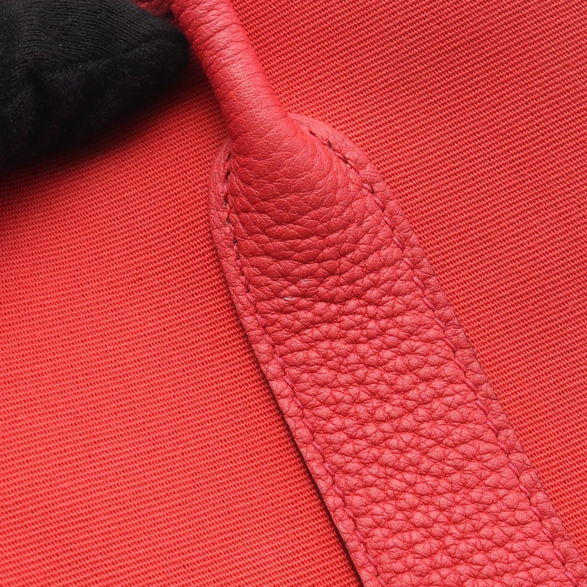 Hermes Bougainvillier Red Color Negonda Leather Leather Canvas Toile Officier Handbag Tote Bag (Pre-Owned)