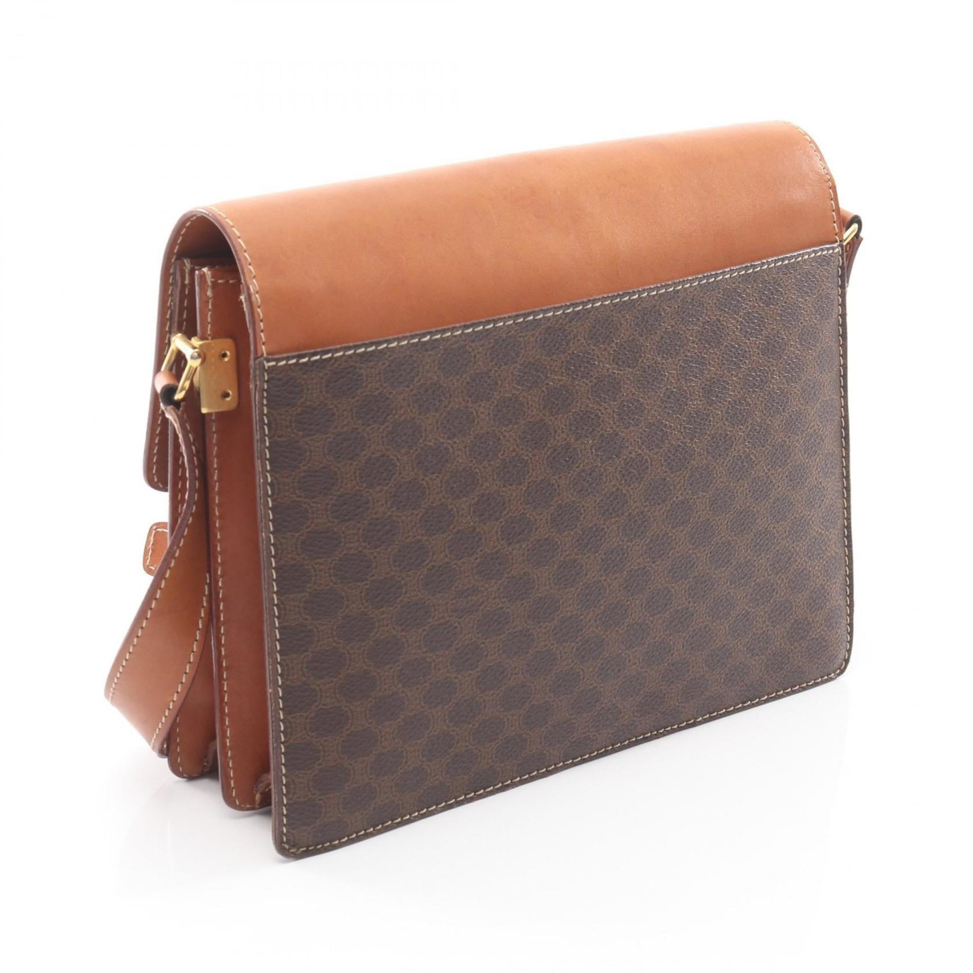 Celine Brown Coated Canvas Leather Handbag Shoulder Bag (Pre-Owned)