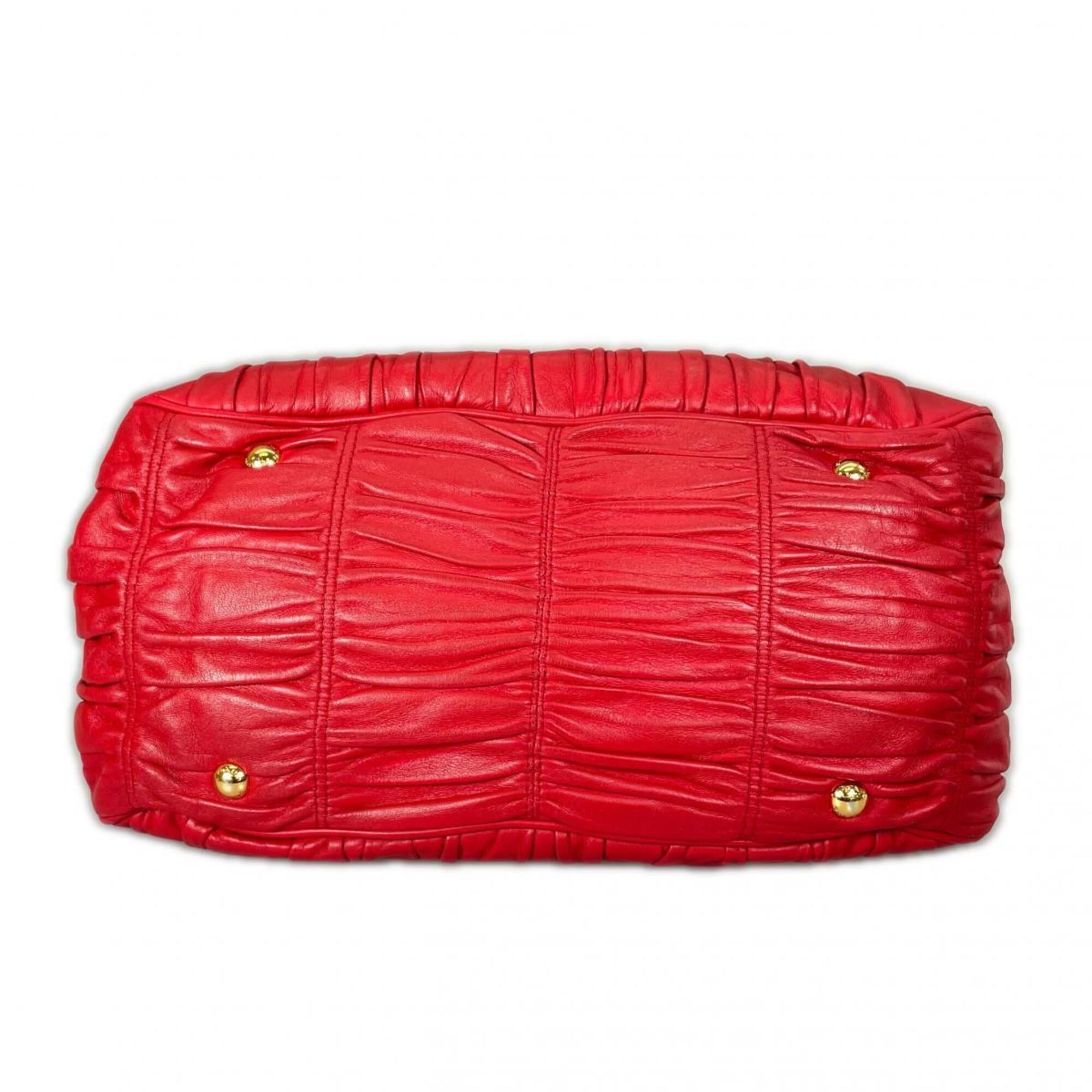 Prada Red Color Nappa Leather Shoulder Bag Tote Bag (Pre-Owned)