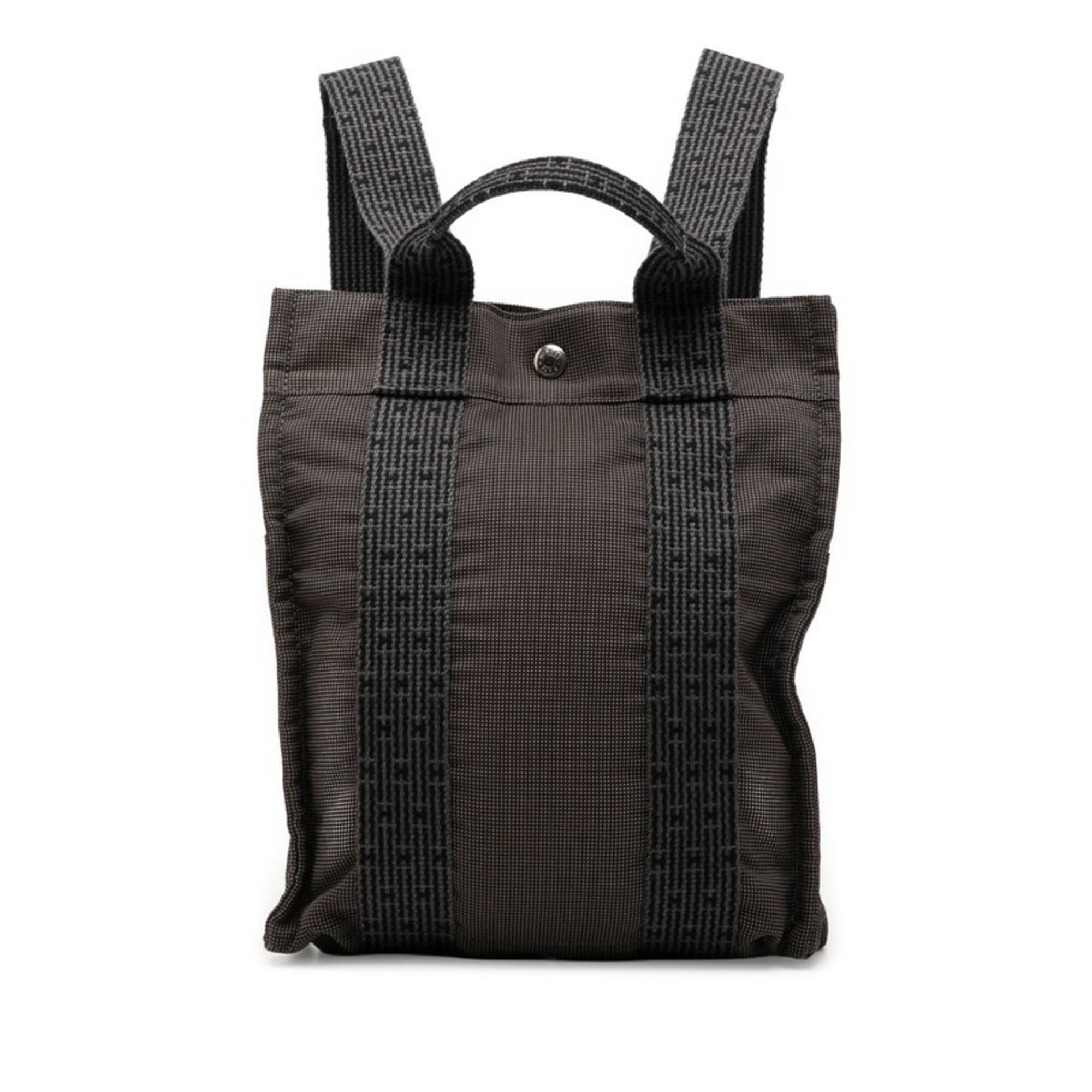 Hermes Her Line Black Gray Canvas Backpack (Pre-Owned)
