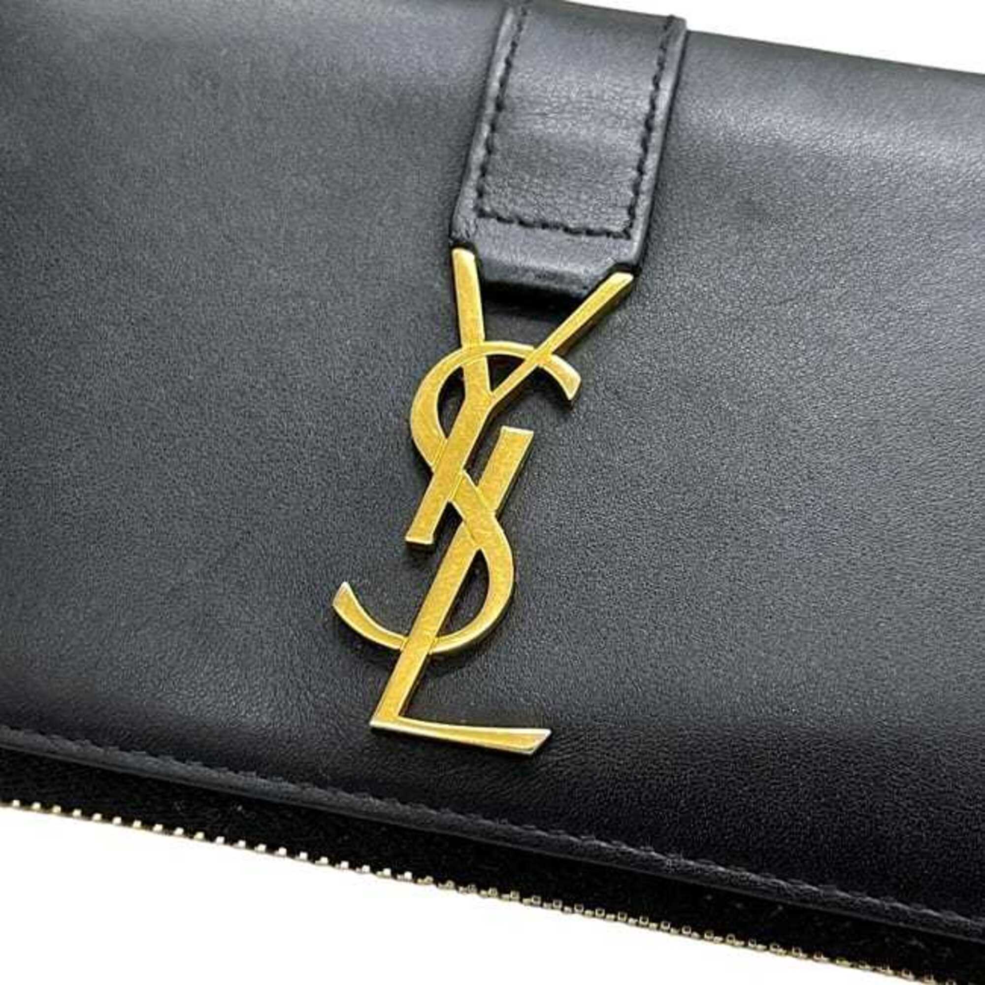 Saint Laurent Black Leather Long Wallet (Bi-Fold) (Pre-Owned)