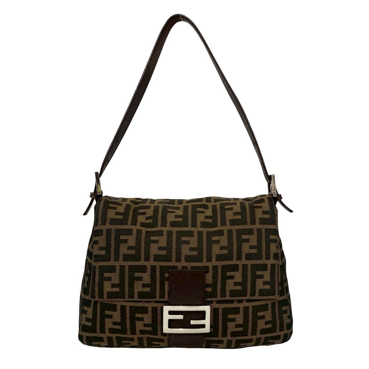 Fendi Brown Canvas Leather Handbag Shoulder Bag (Pre-Owned)