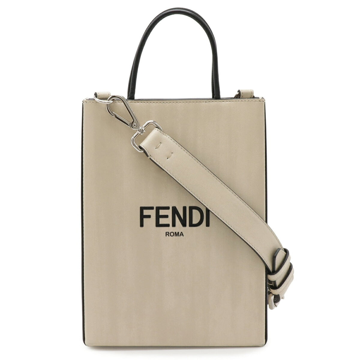 Fendi Beige Black Leather Handbag Shoulder Bag (Pre-Owned)