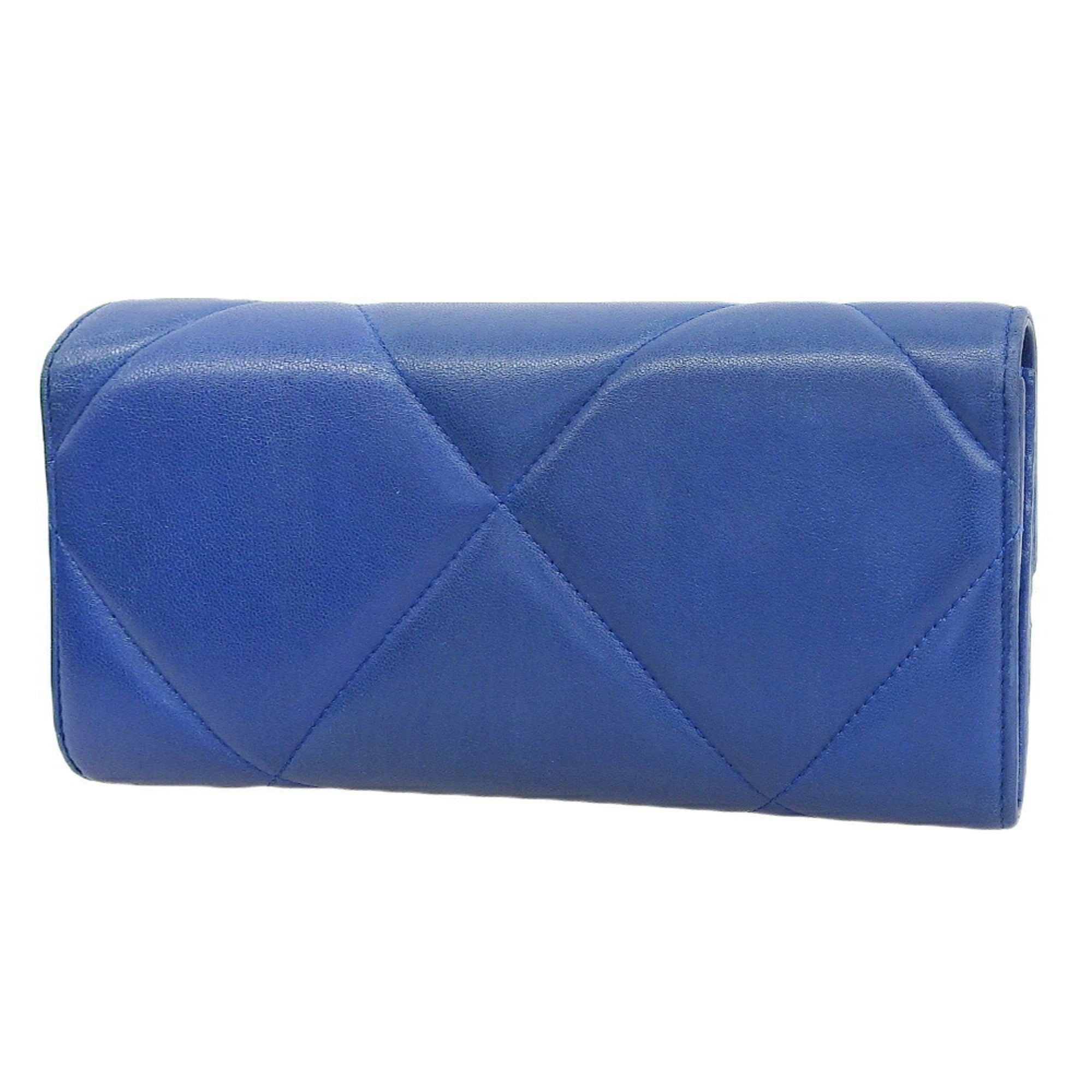Chanel Blue Leather Long Wallet (Bi-Fold) (Pre-Owned)