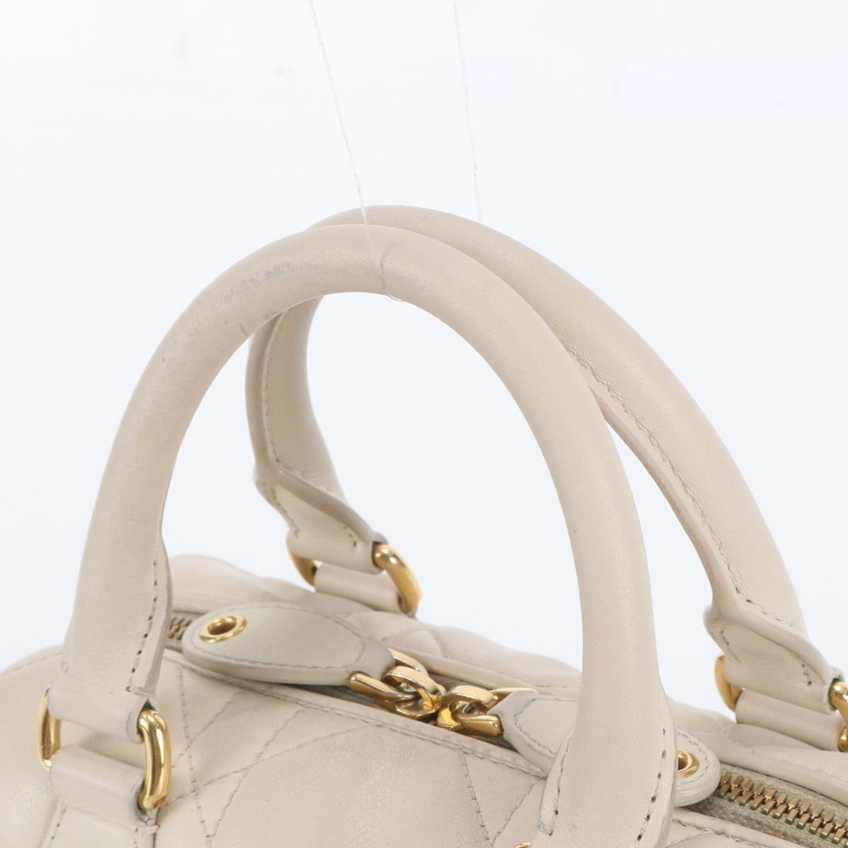 Christian Dior Cream Leather Boston Bag Shoulder Bag (Pre-Owned)