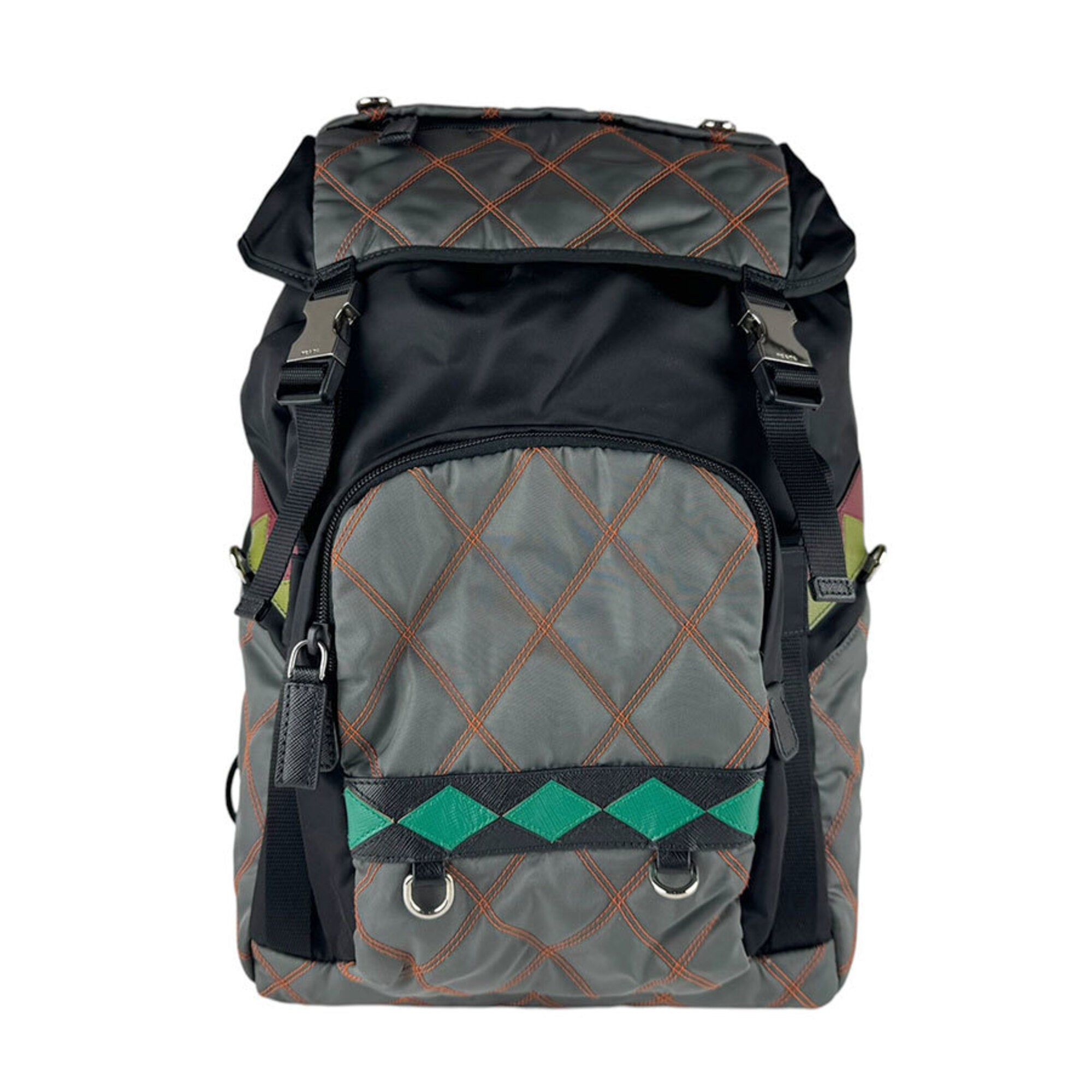 Prada Black Multi-Color Nylon Leather Backpack (Pre-Owned)