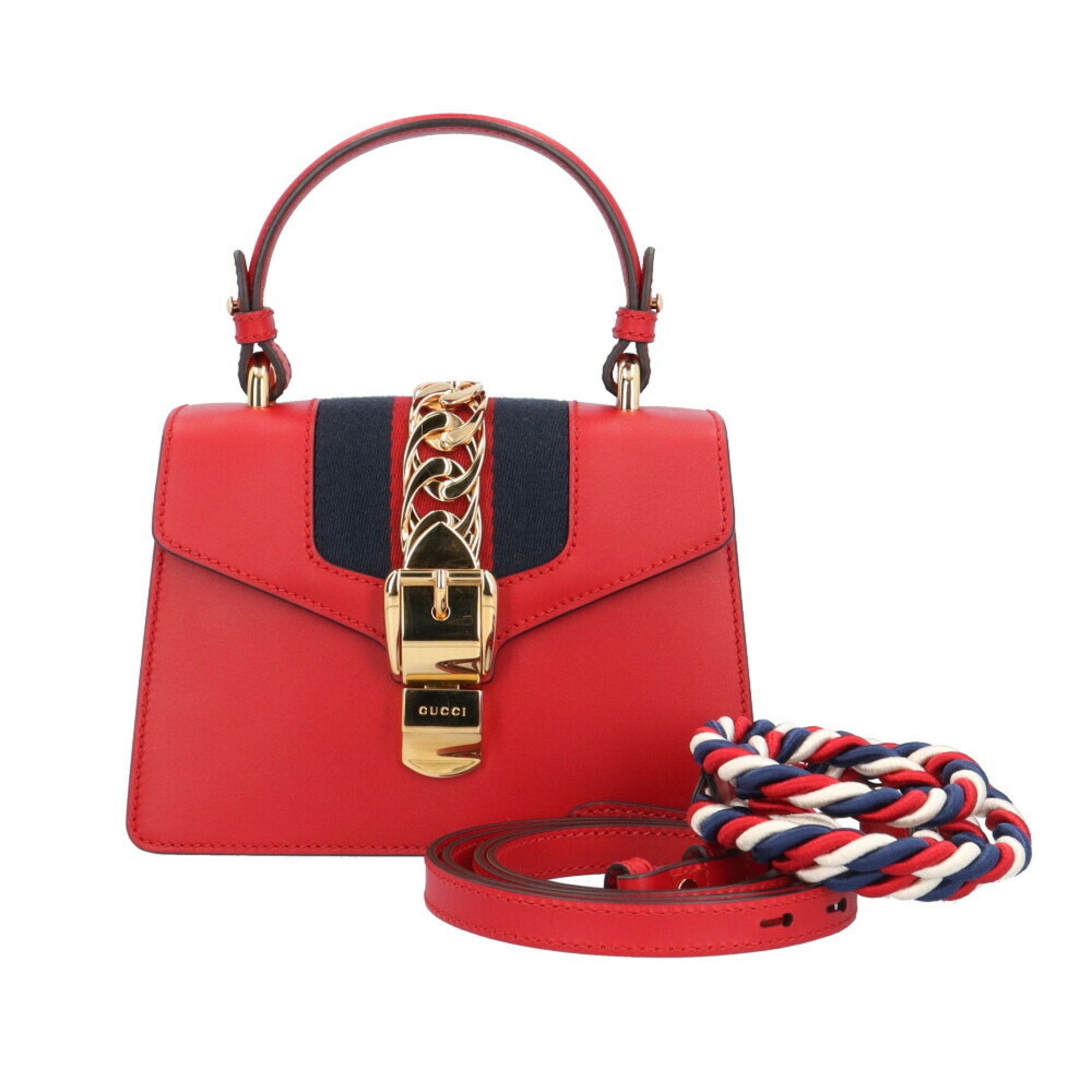Gucci Red Color Leather Shoulder Bag (Pre-Owned)