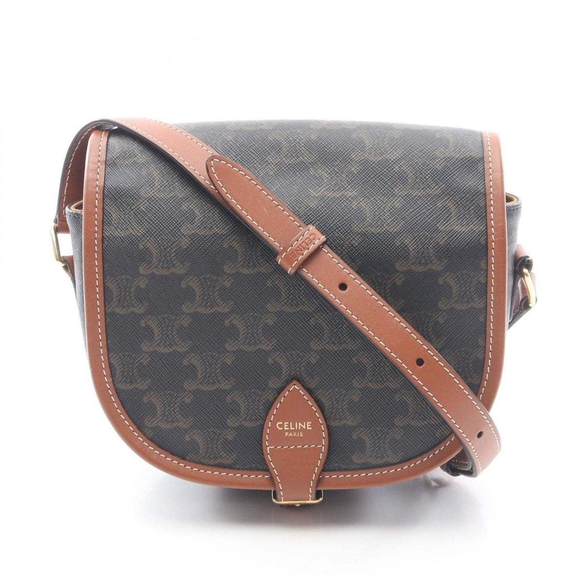 Celine Black Brown Coated Canvas Leather Handbag Shoulder Bag (Pre-Owned)