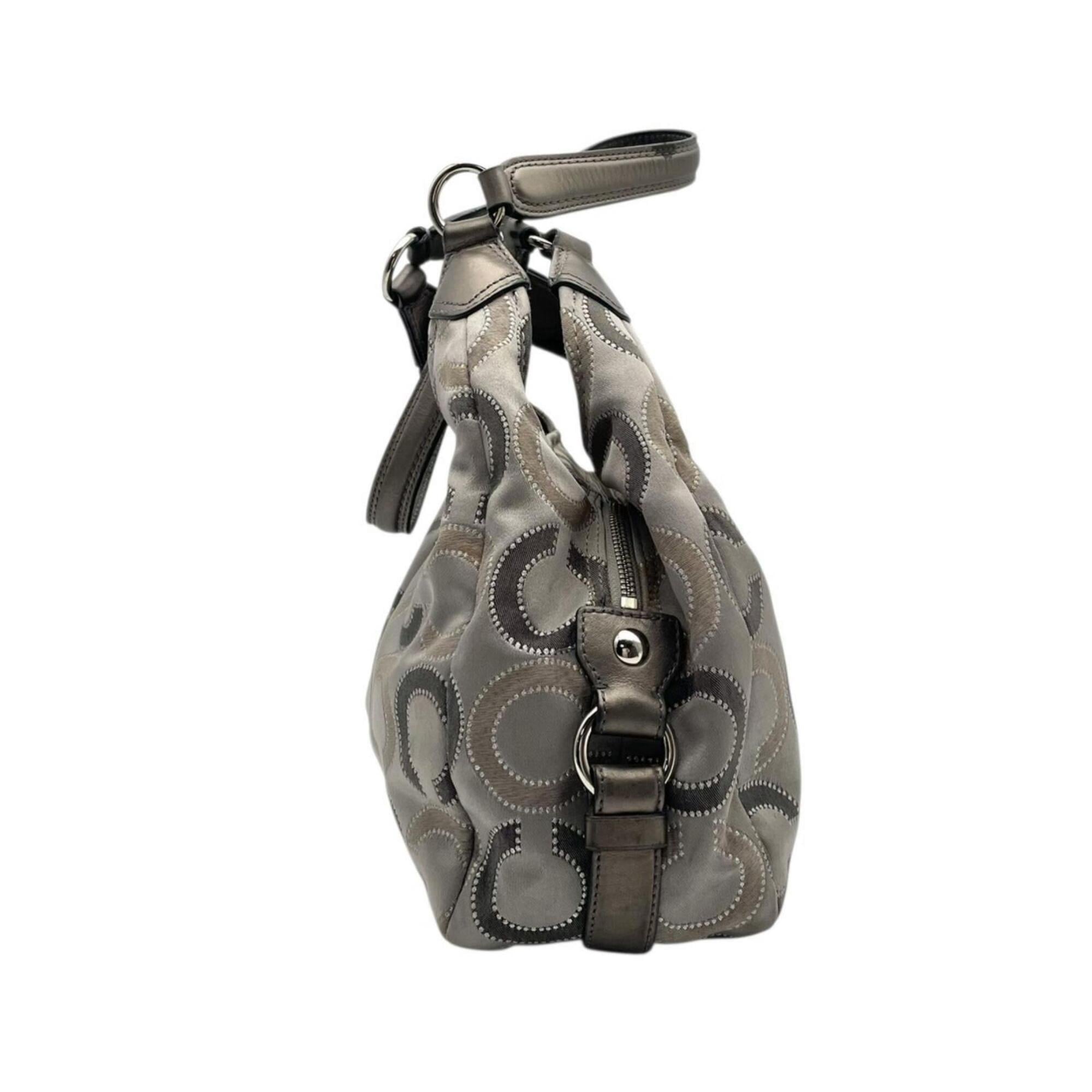 Coach Dark Gray Gray Canvas Leather Shoulder Bag (Pre-Owned)