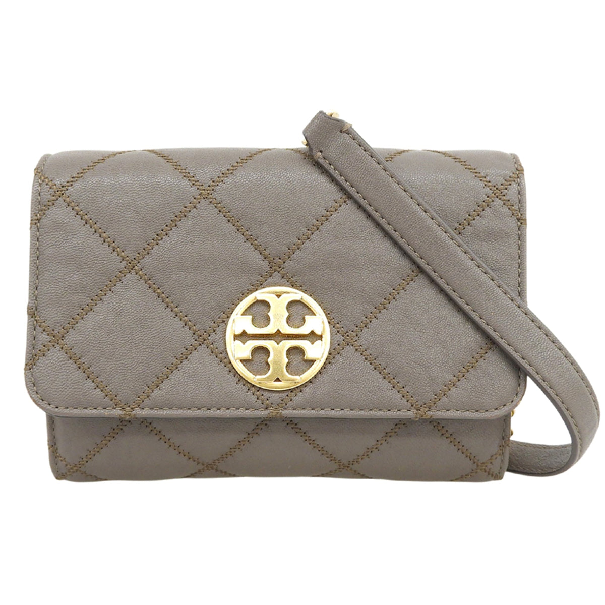 Tory Burch Grayish Leather Shoulder Bag (Pre-Owned)