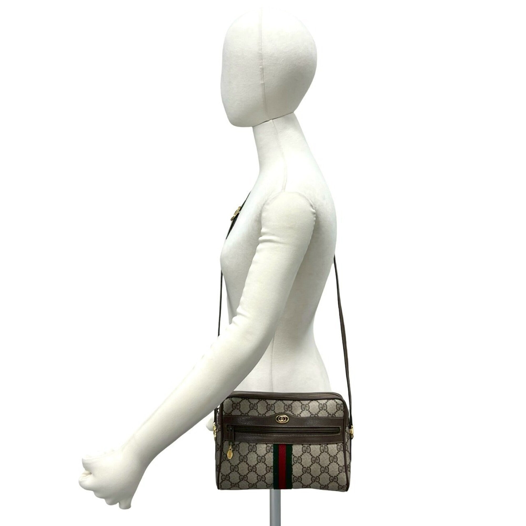 Gucci Brown Green Red Color Pvc Leather Shoulder Bag (Pre-Owned)