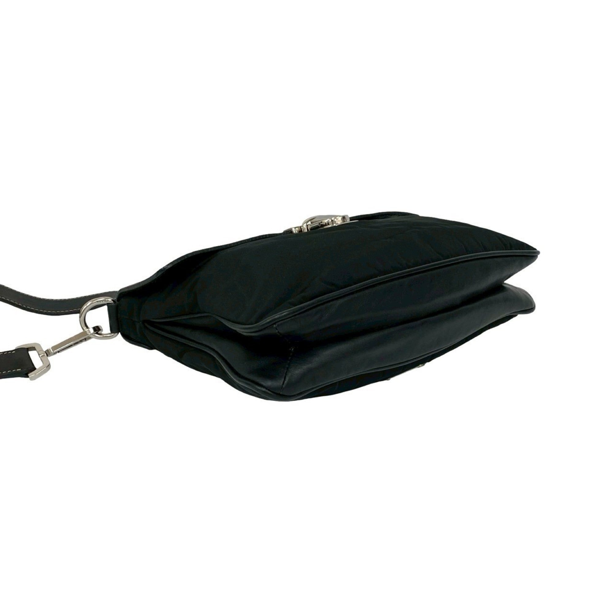 Prada Black Leather Nylon Pochette Shoulder Bag (Pre-Owned)