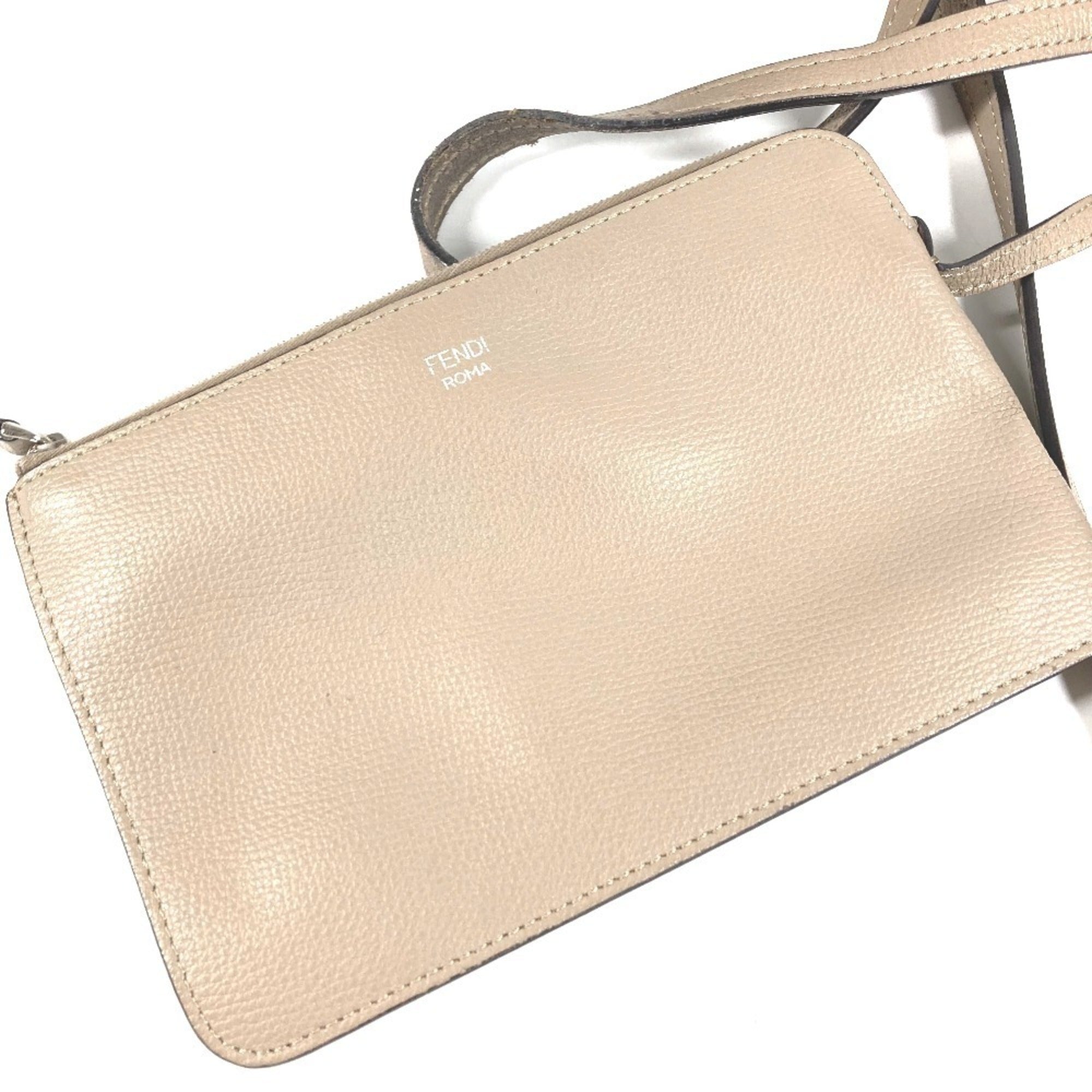 Fendi Beige Leather Handbag Shoulder Bag Tote Bag (Pre-Owned)