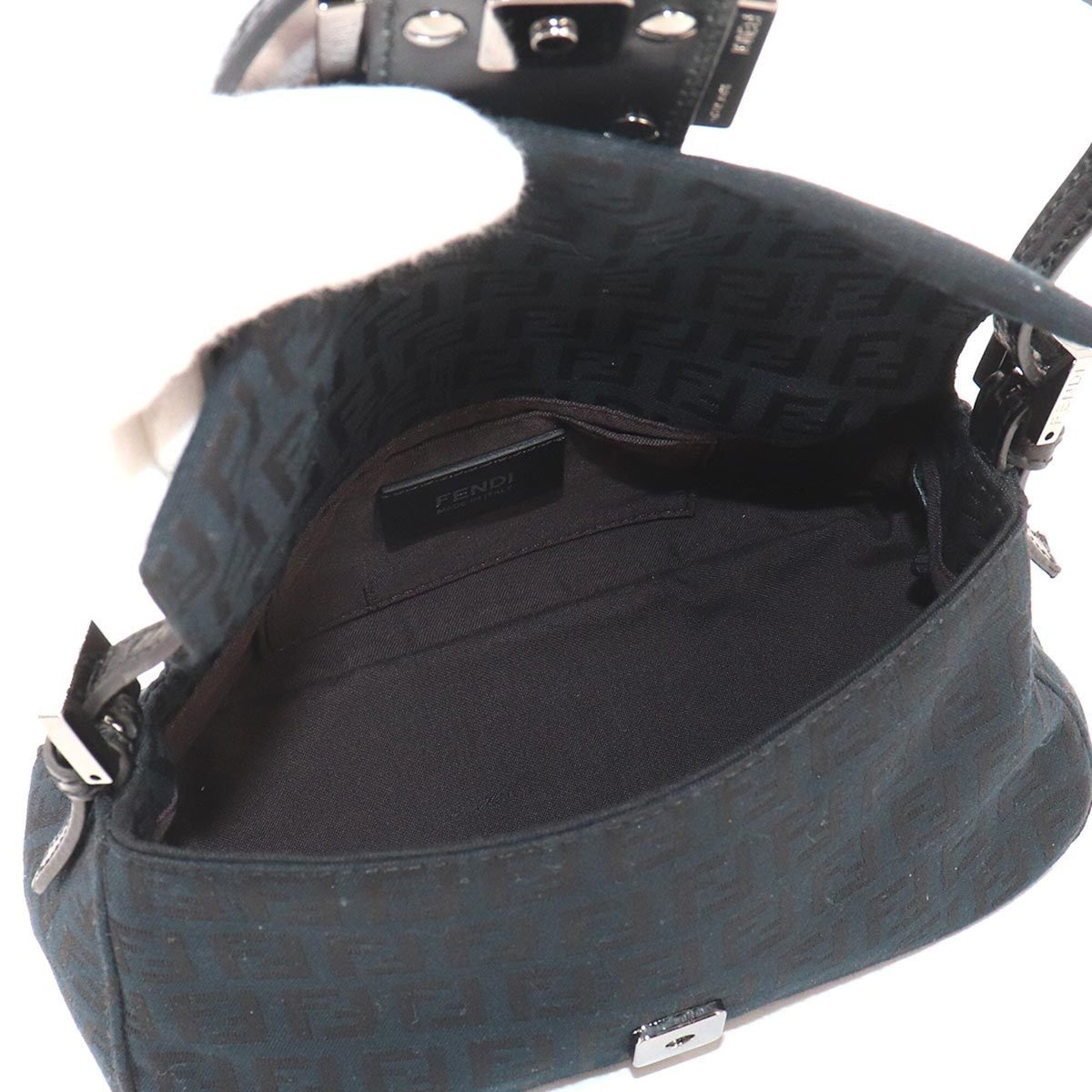 Fendi Zucchino Black Canvas Leather Baguette Bag Handbag Shoulder Bag (Pre-Owned)