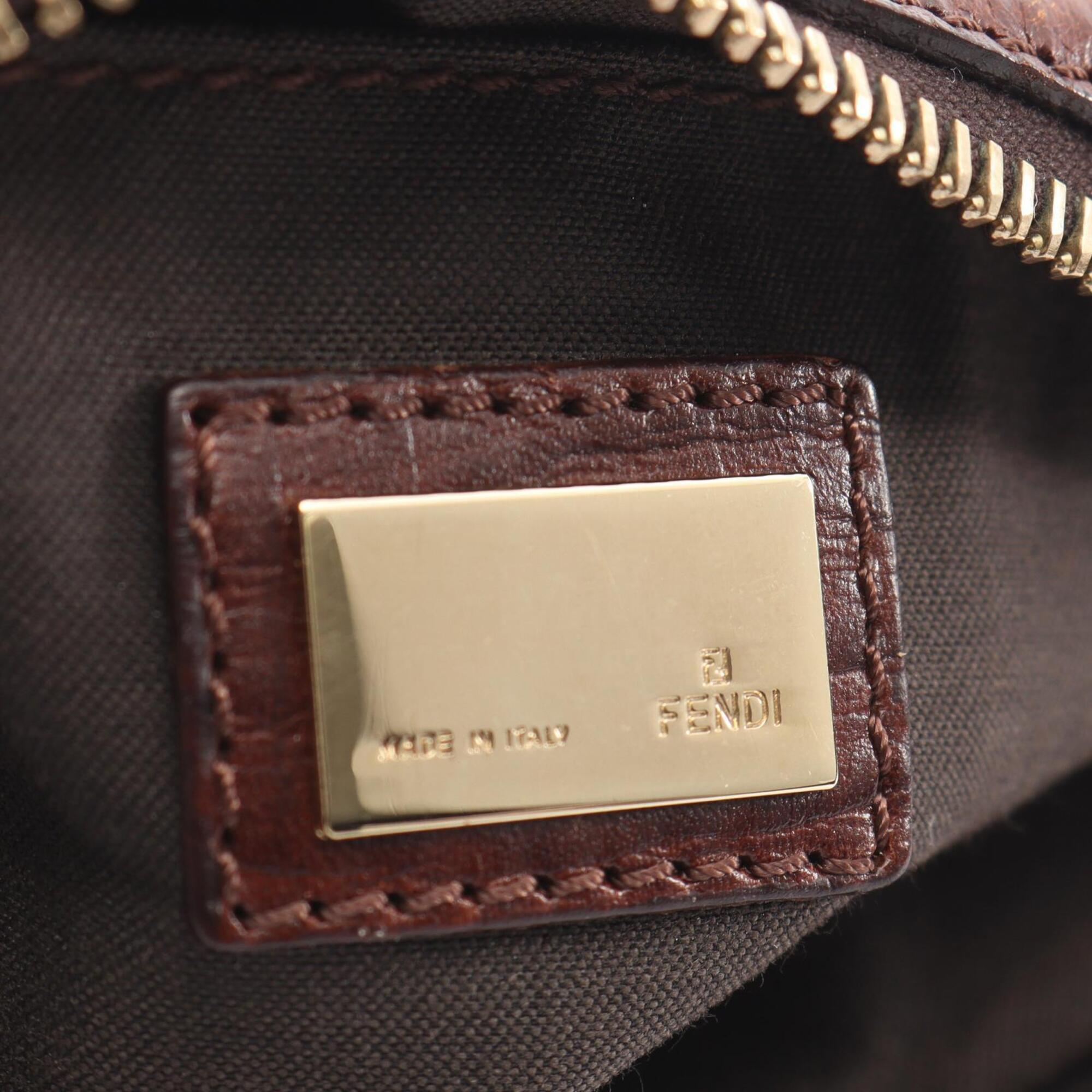 Fendi Beige Brown Canvas Leather Handbag Shoulder Bag (Pre-Owned)