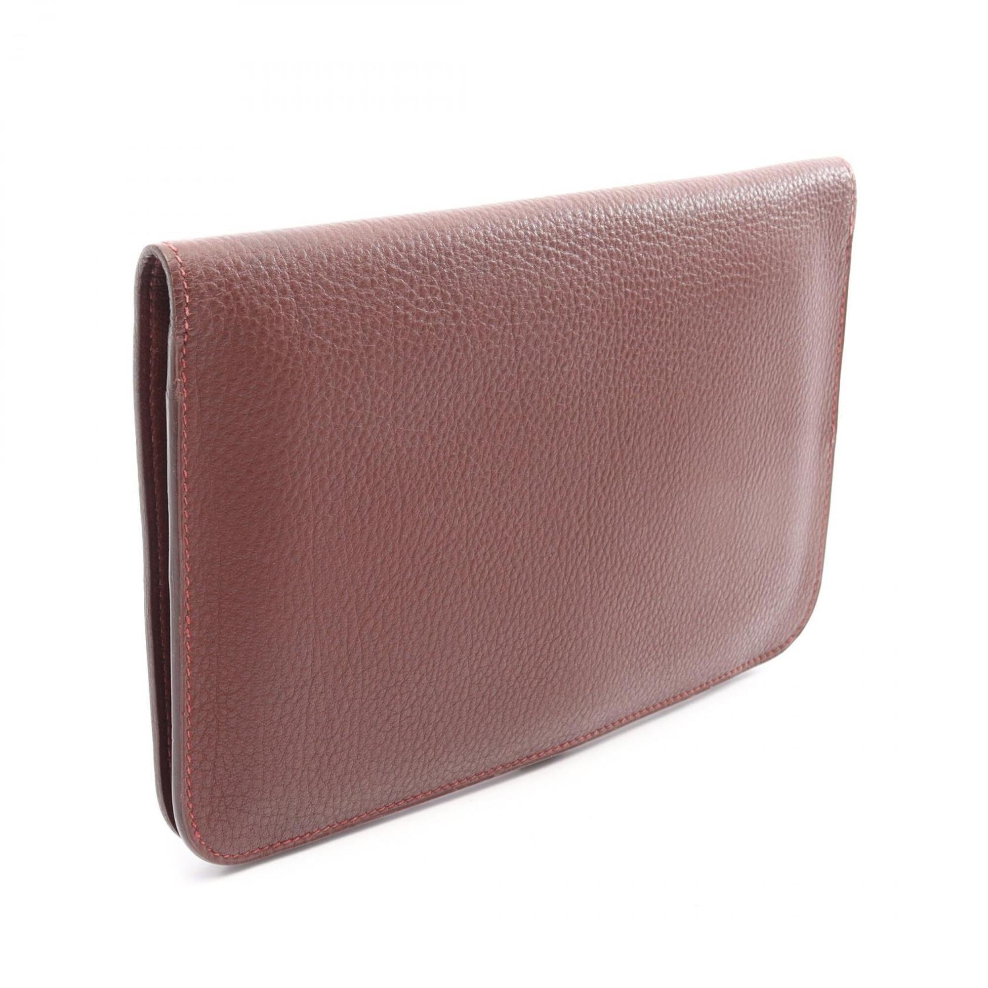Hermes Brown Taurillon Clemence Leather Long Wallet (Bi-Fold) (Pre-Owned)