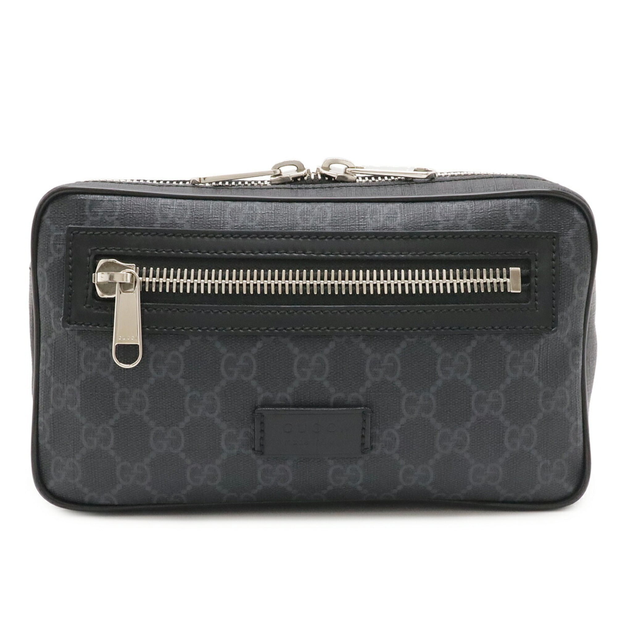 Gucci Black Dark Gray Multi-Color Navy Red Color Gg Supreme Canvas Pvc Coated Canvas Leather Fanny Pack Sling Bag (Pre-Owned)