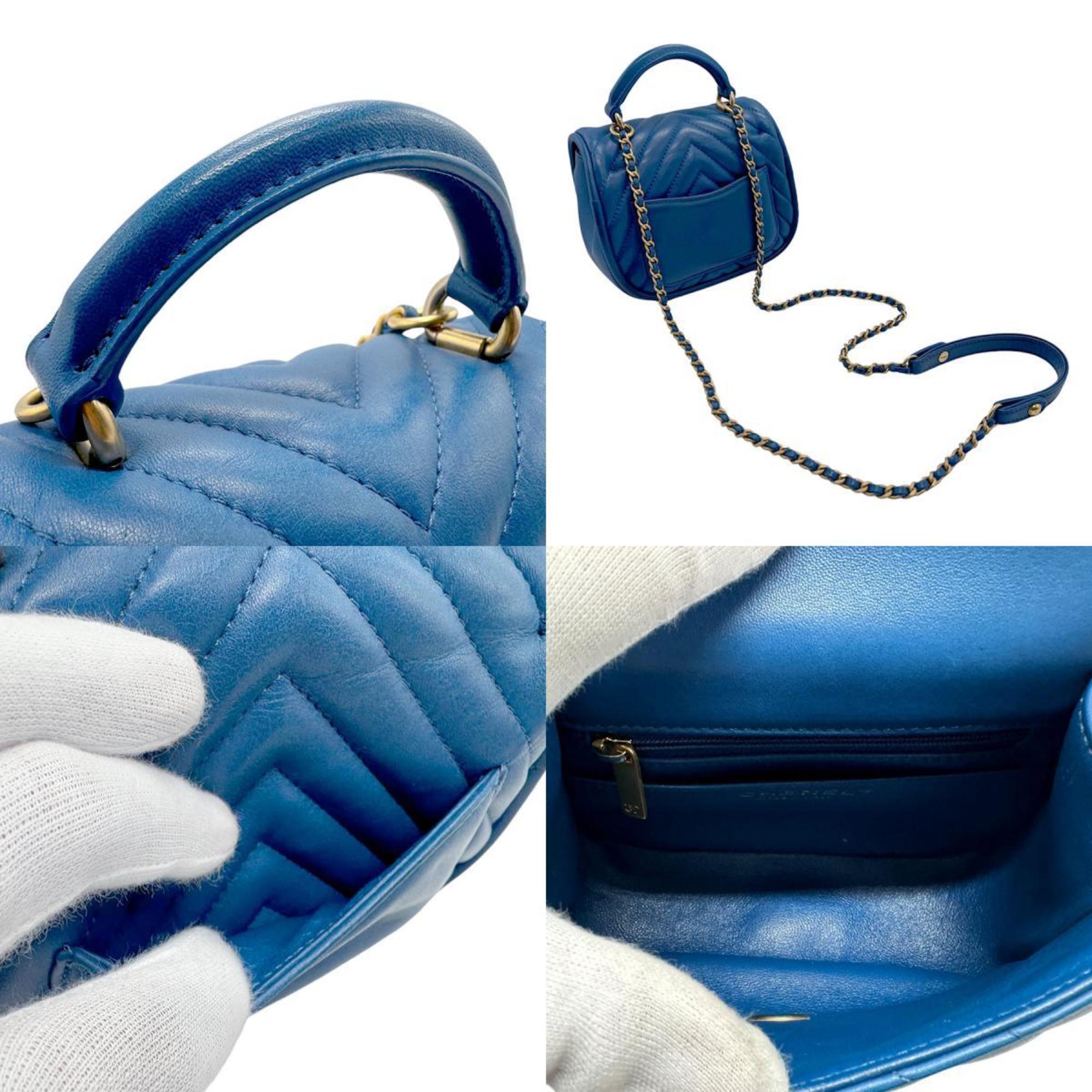 Chanel Blue Leather Handbag Shoulder Bag (Pre-Owned)