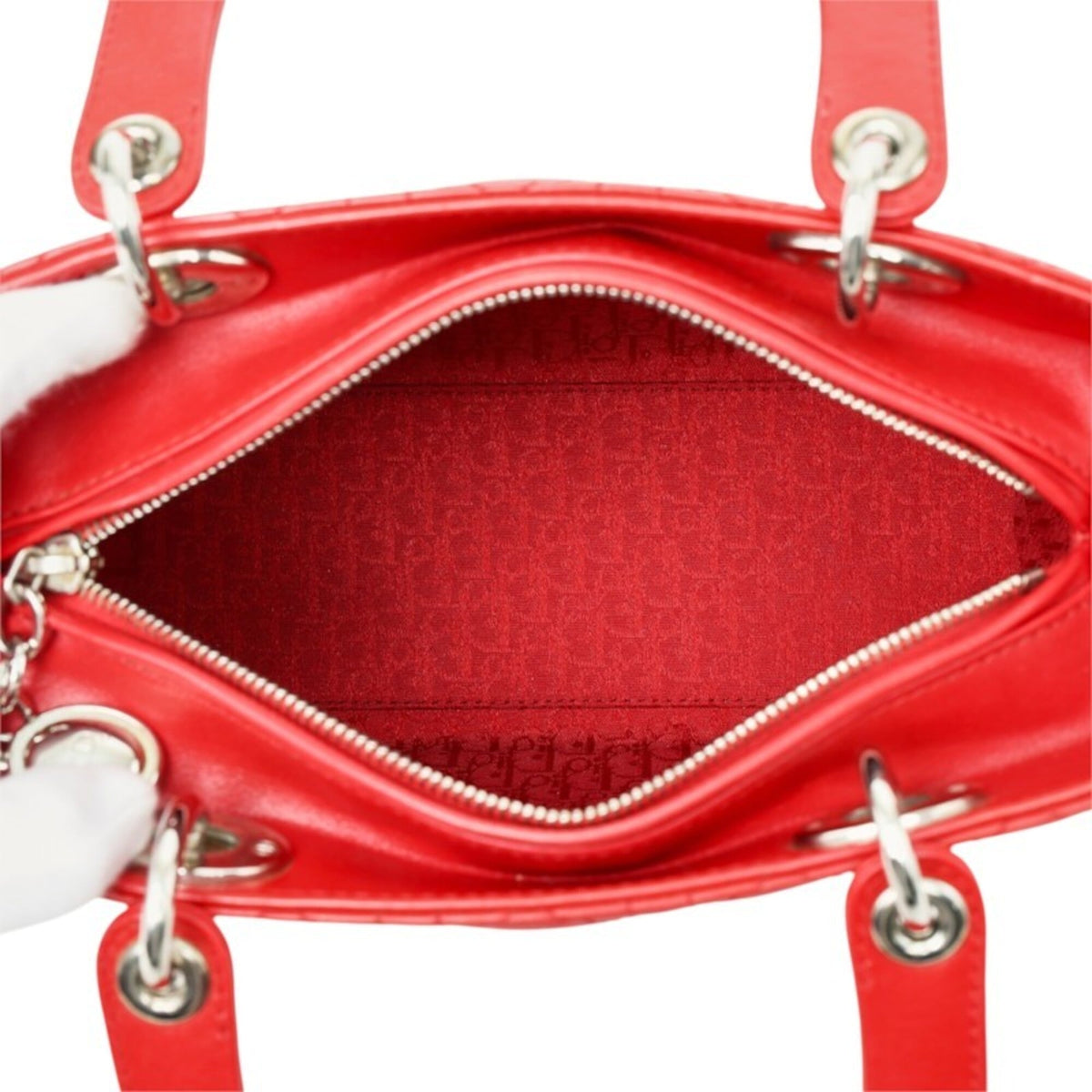 Christian Dior Lady Dior Red Color Leather Handbag Shoulder Bag (Pre-Owned)
