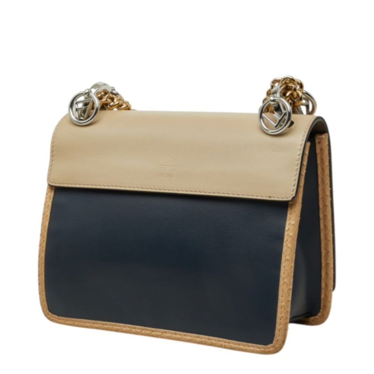 Fendi Beige Navy Leather Shoulder Bag (Pre-Owned)