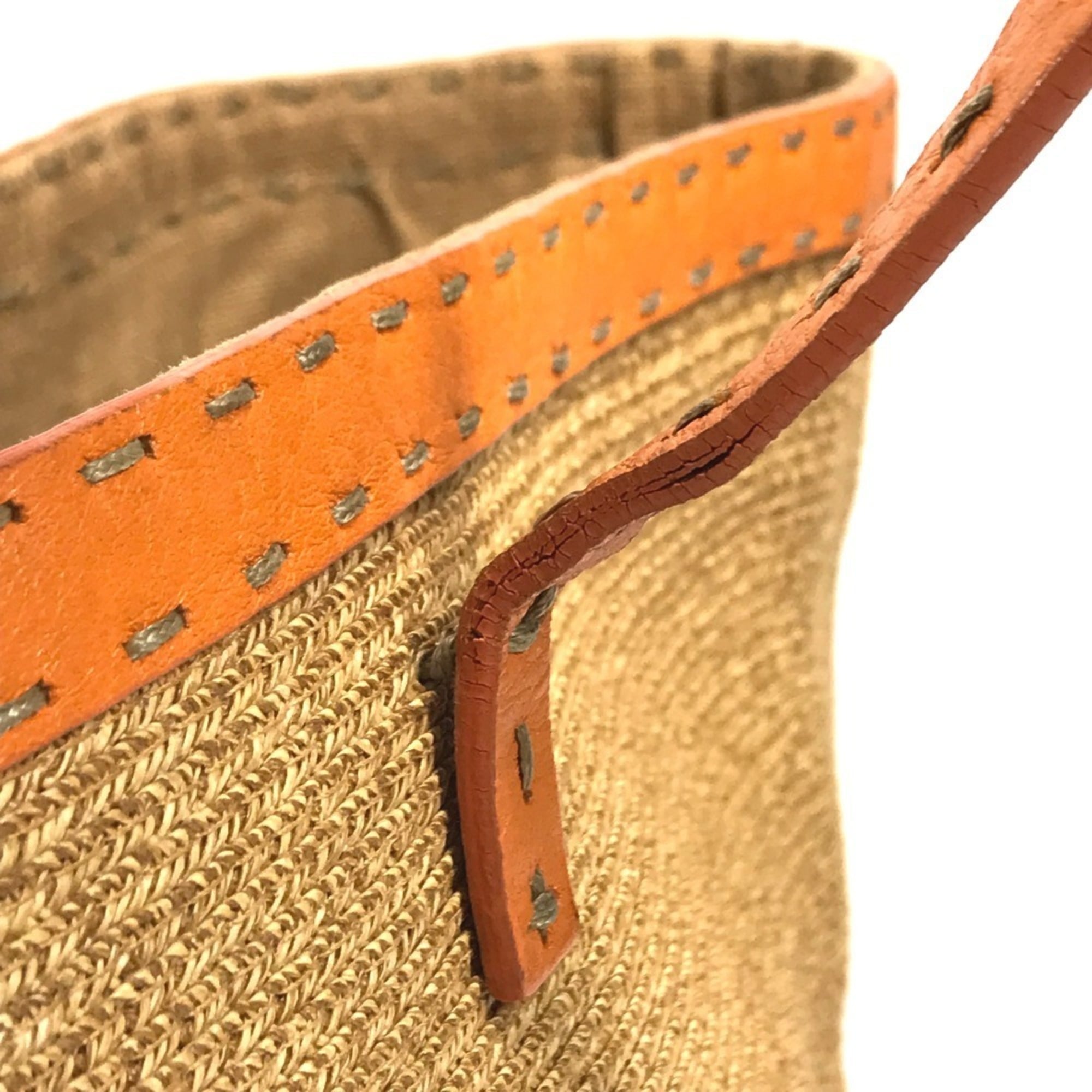 Fendi Beige Orange Raffia Leather Beach Bag Shoulder Bag Tote Bag (Pre-Owned)