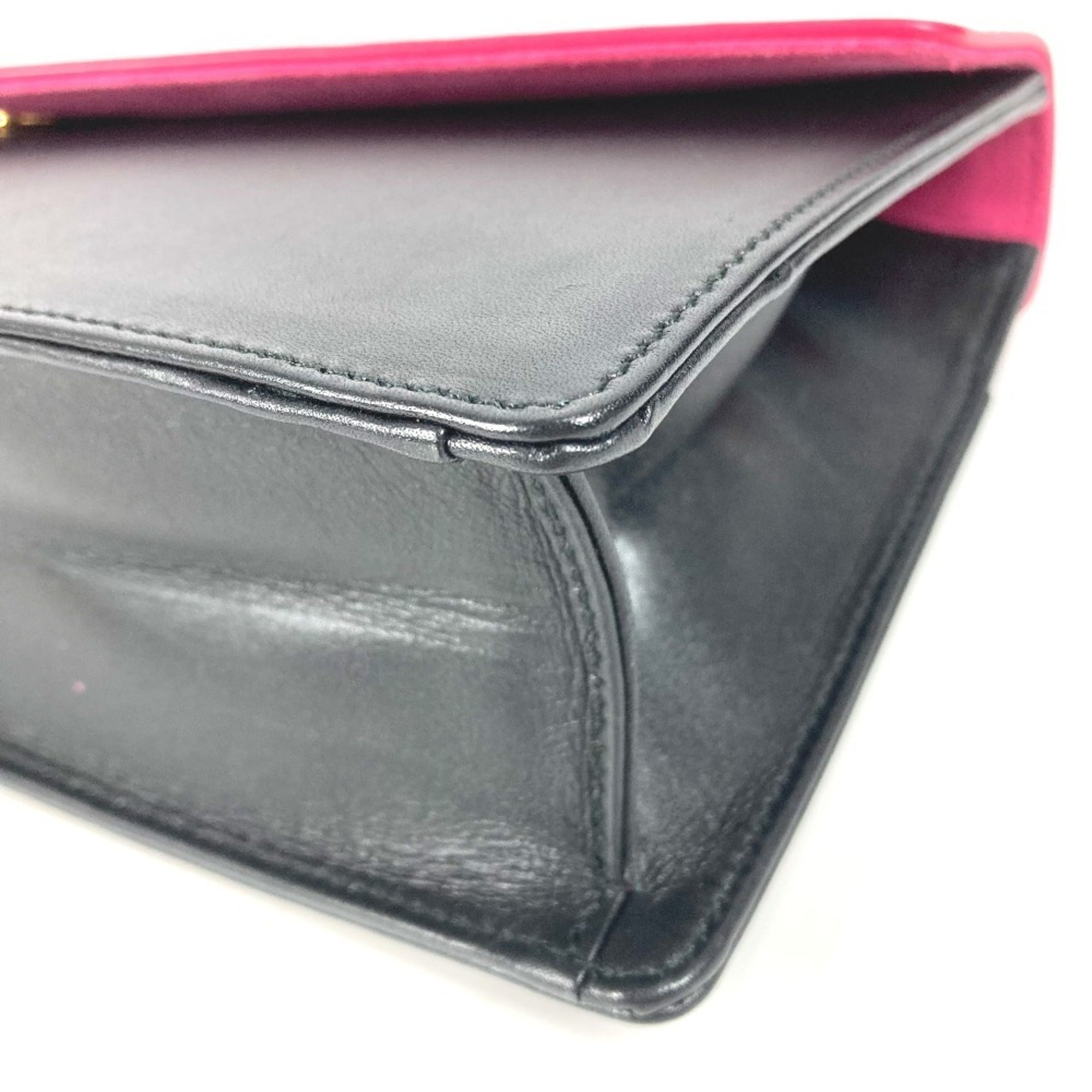 Yves Saint Laurent Black Pink Leather Clutch Bag Handbag (Pre-Owned)