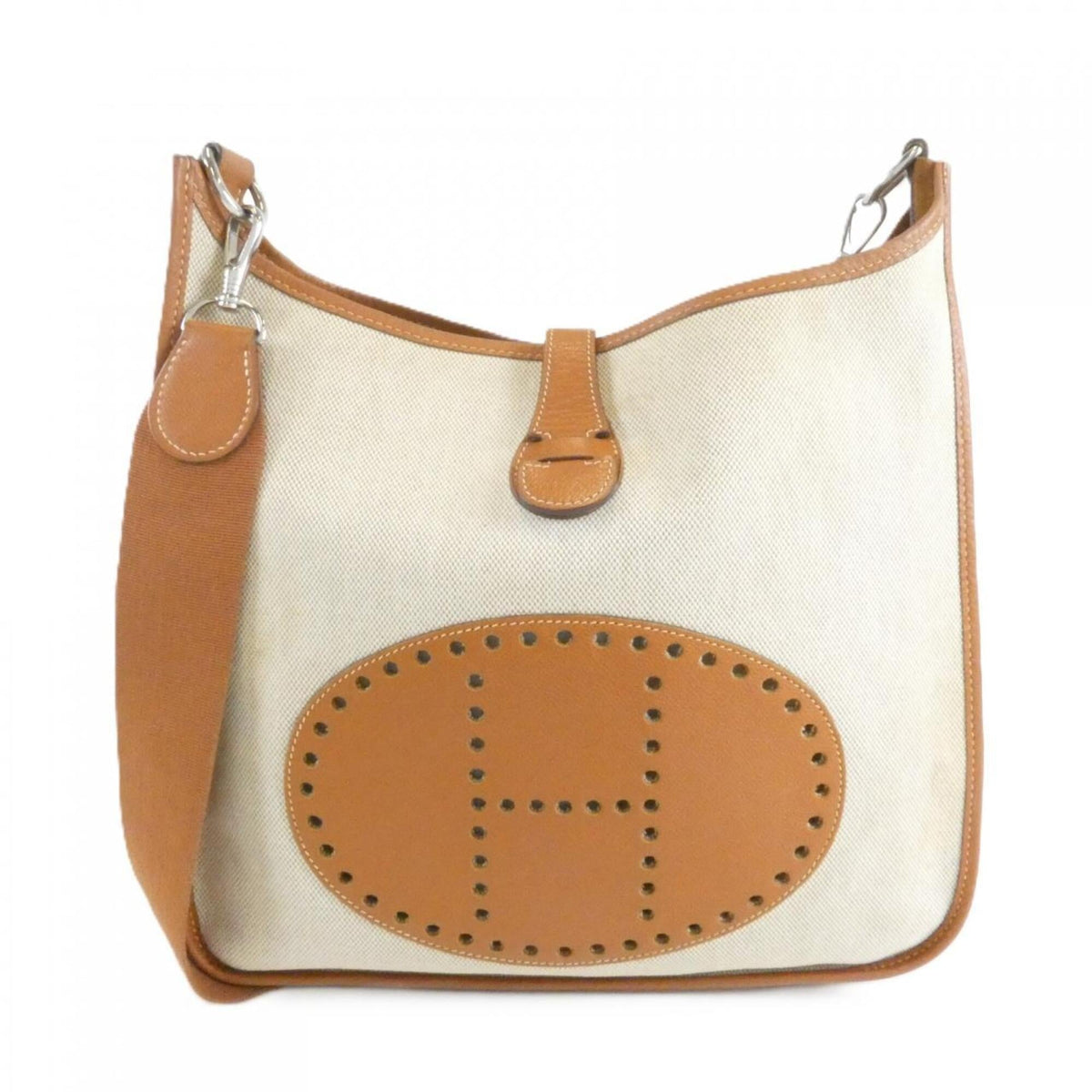 Hermes Evelyne Cognac Toile H Epsom Leather Shoulder Bag (Pre-Owned)