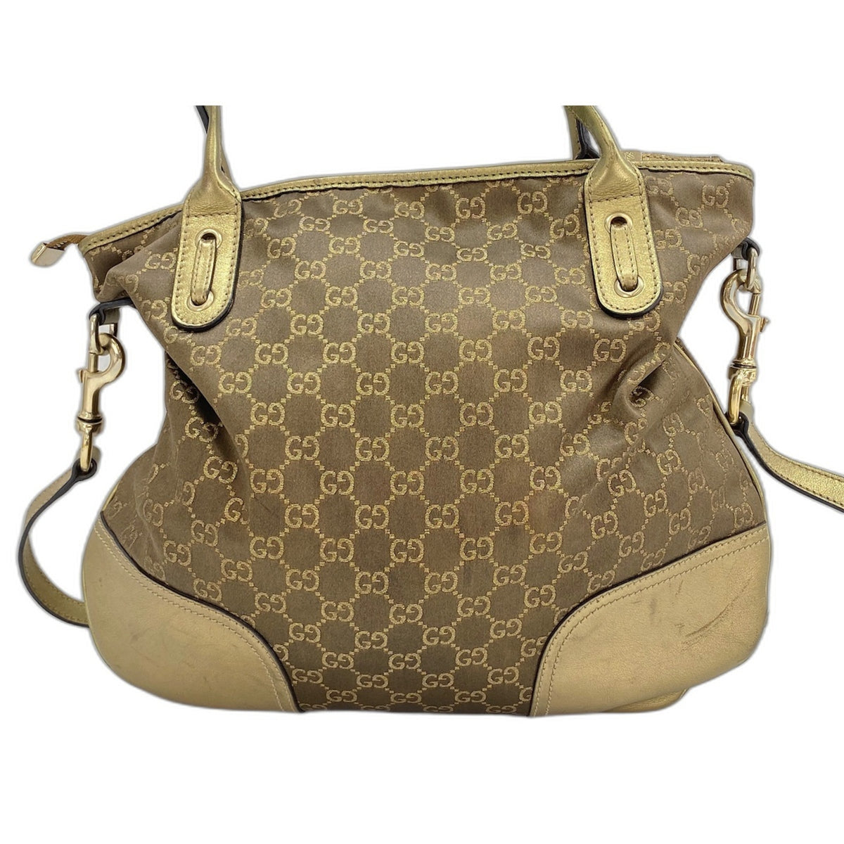 Gucci Brown Gold Nylon Tote Bag (Pre-Owned)