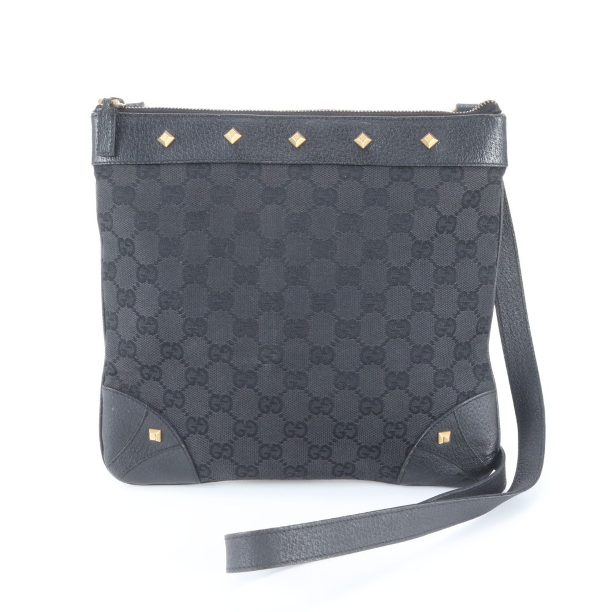 Gucci Black Leather Canvas Shoulder Bag (Pre-Owned)