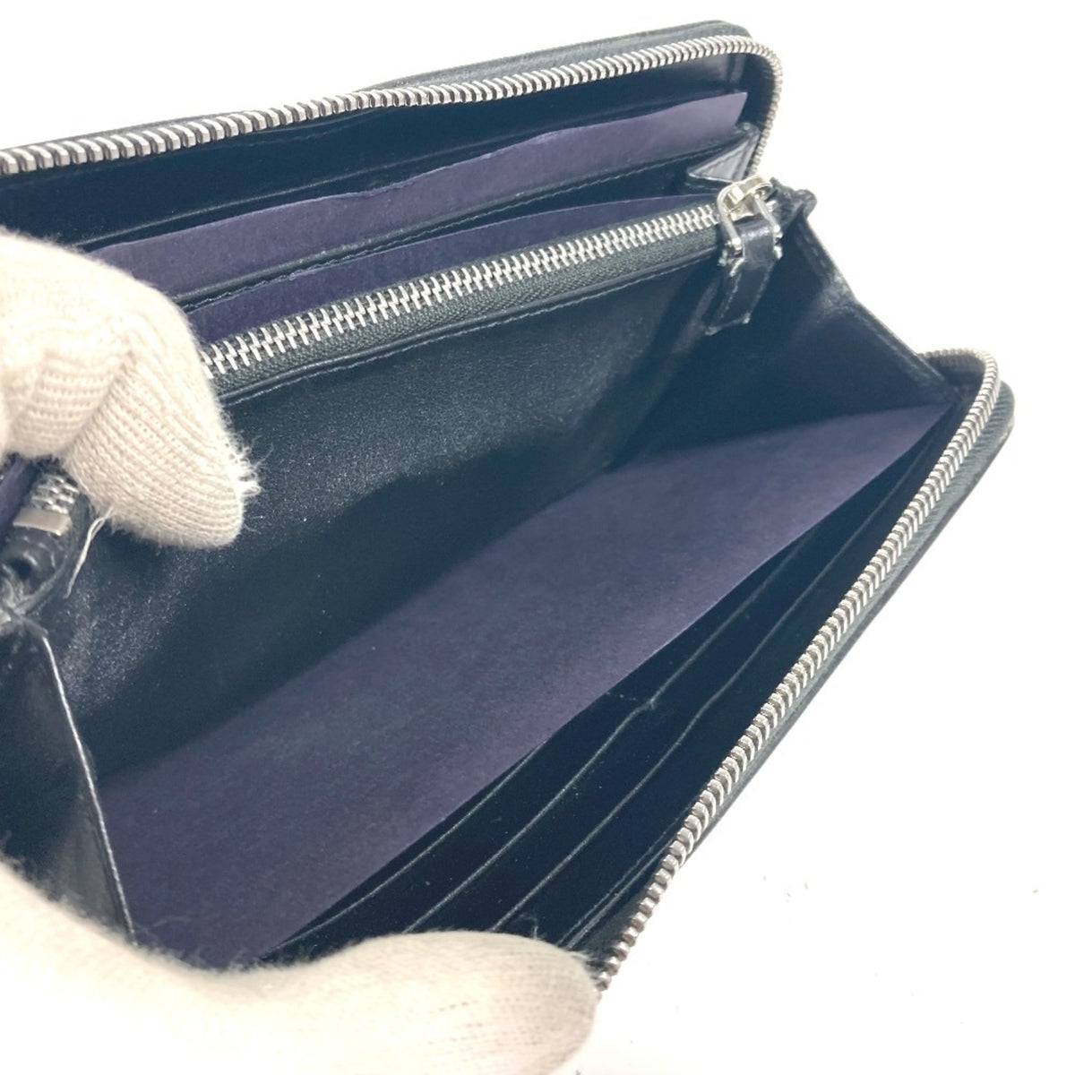 Prada Black Blue Leather Long Wallet (Bi-Fold) (Pre-Owned)