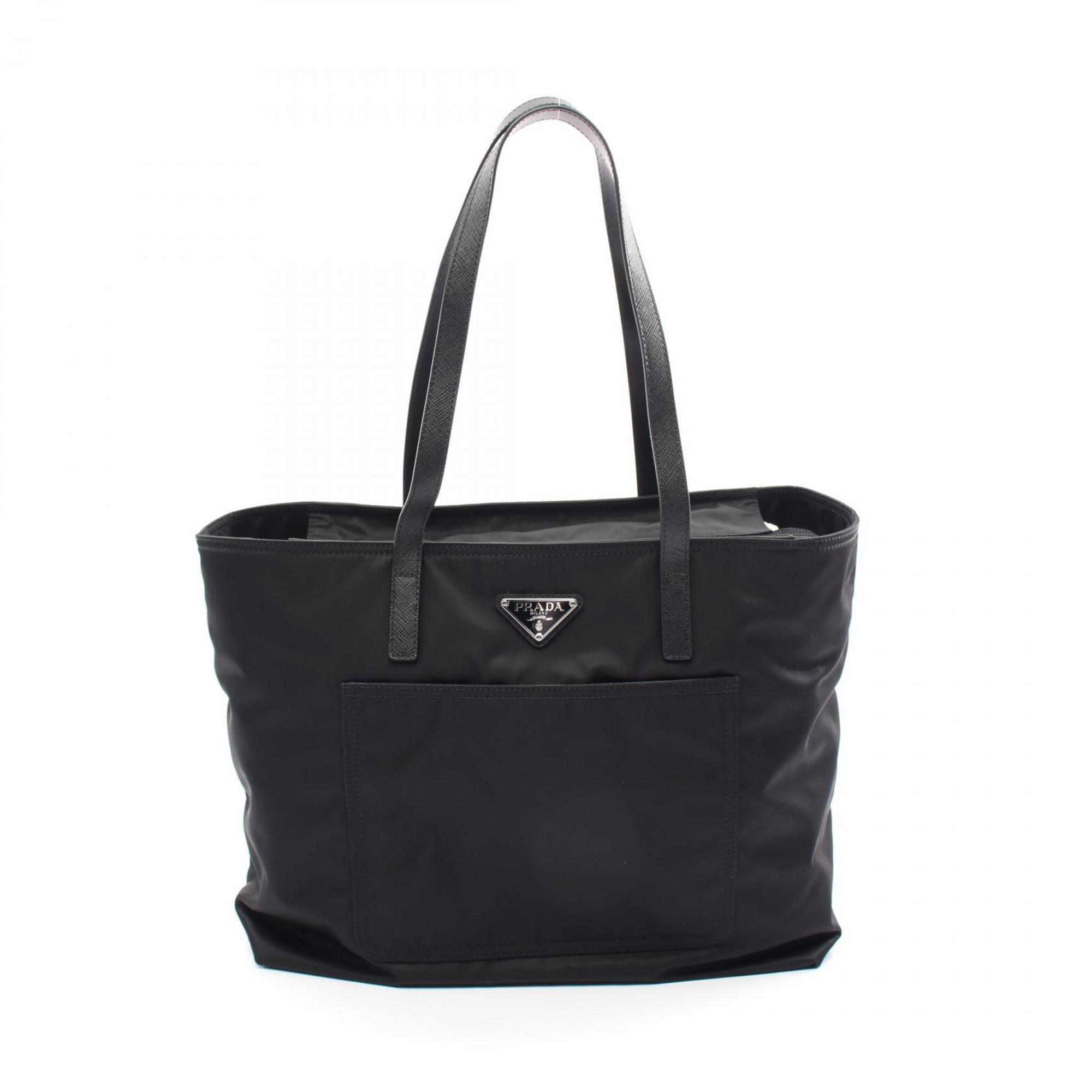 Prada Black Nylon Leather Tote Bag